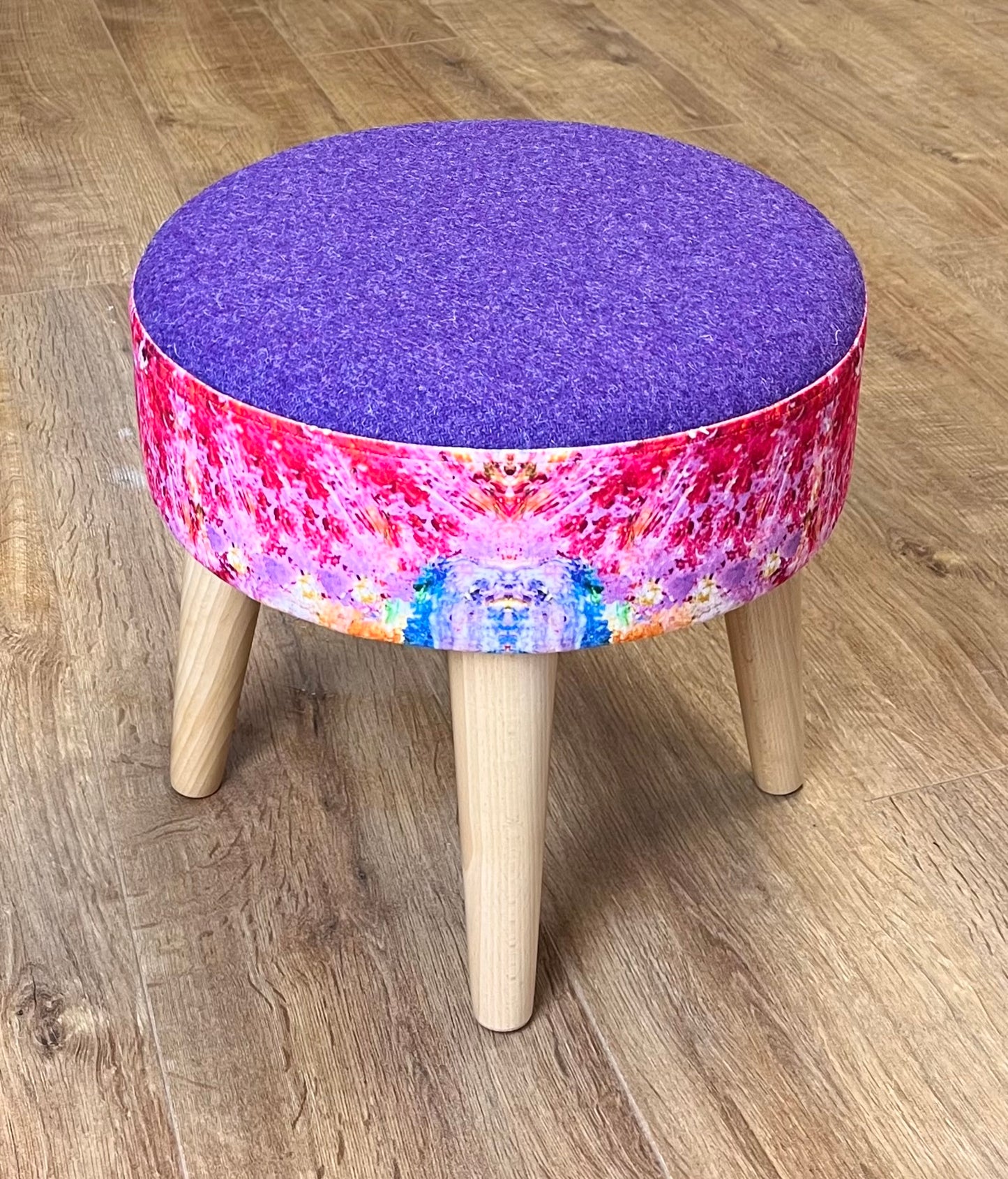 Paint Spray Velvet and Purple Harris Tweed Small Footstool