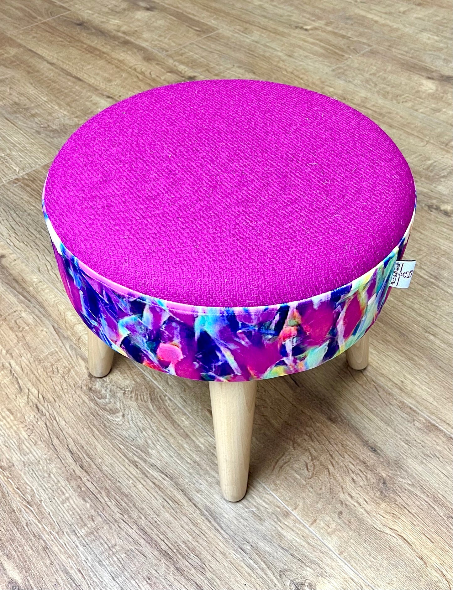 Lilly Loch Velvet and Fuchsia Harris Tweed Small Footstool