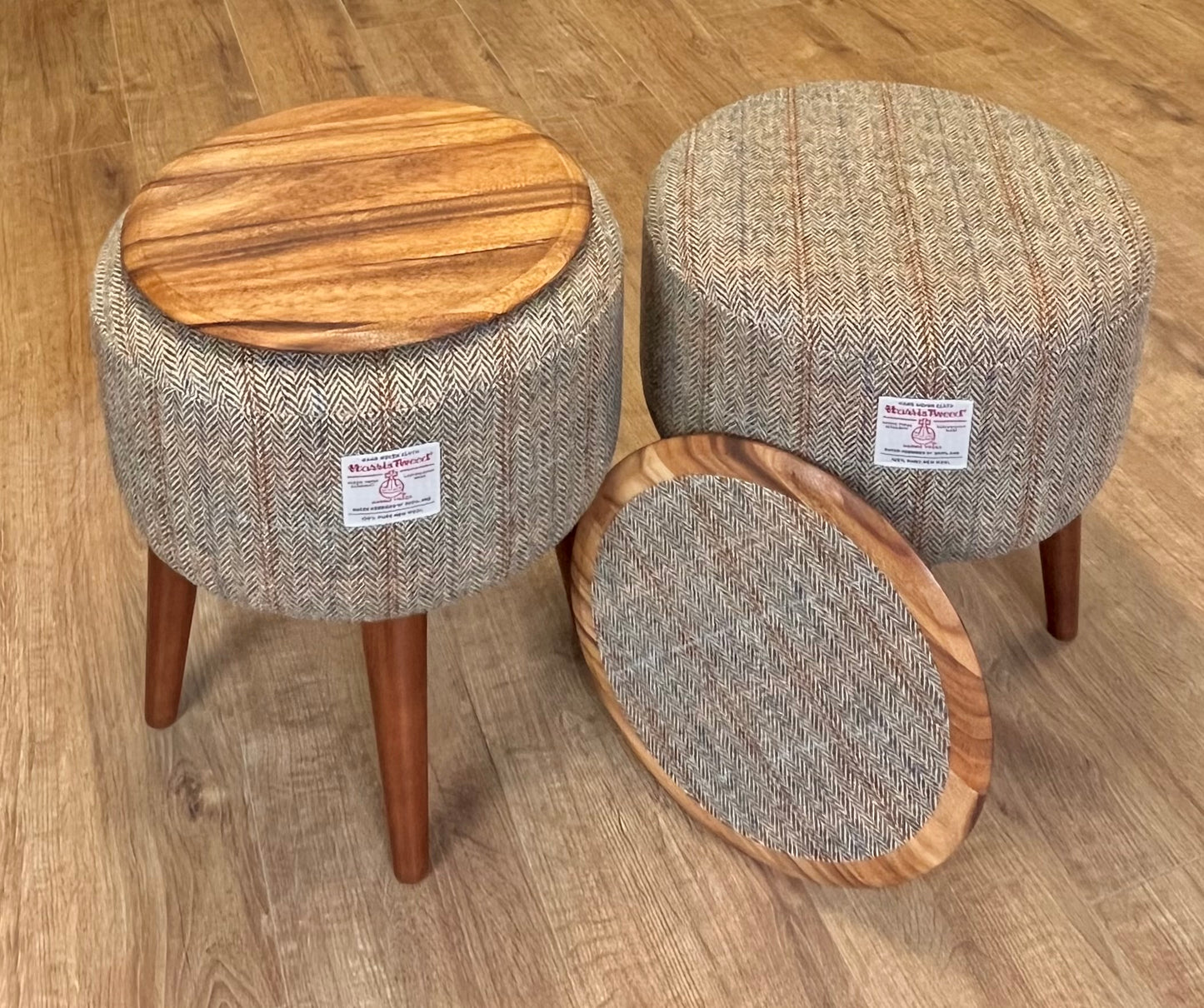Overcheck Harris Tweed End Table with Removable Wooden Top and Dark Varnished Wooden Legs