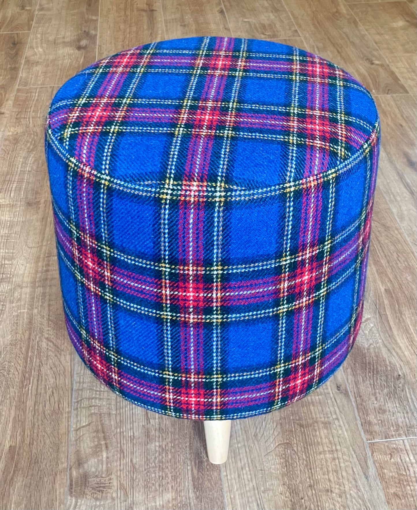 Blue Tartan Harris Tweed Chunky Footstool