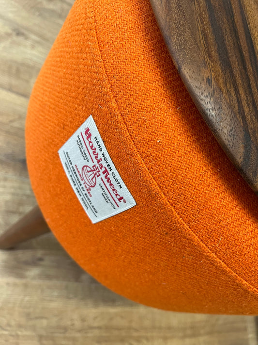 Side Table, Orange Harris Tweed with Removable Wooden Top and Dark Varnished Wooden Legs
