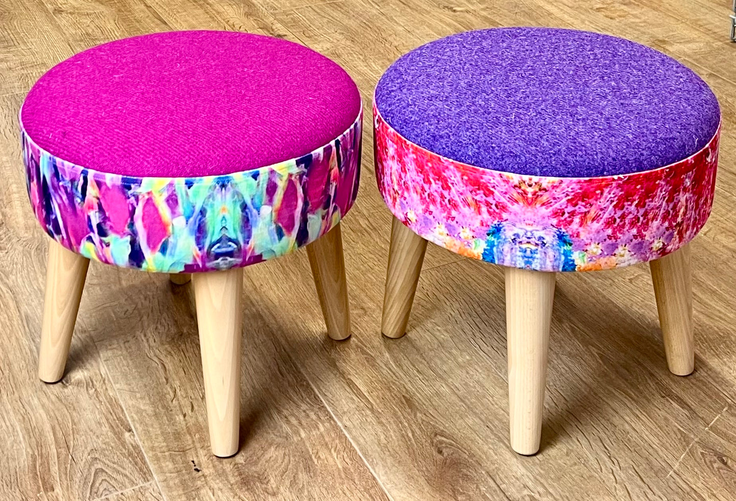 Lilly Loch Velvet and Fuchsia Harris Tweed Small Footstool