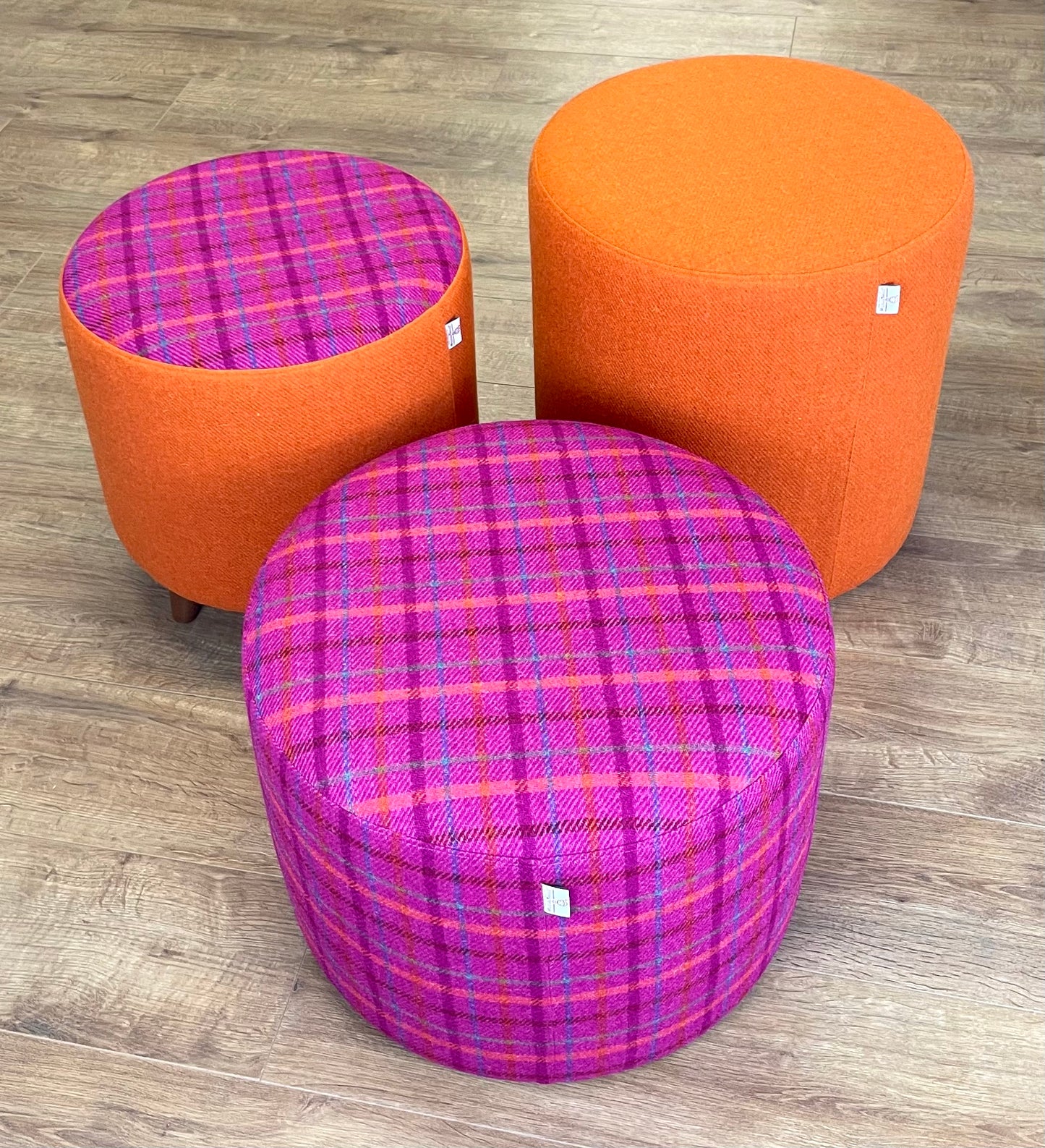 Orange and Bright Pink Tartan Harris Tweed Chunky Footstool