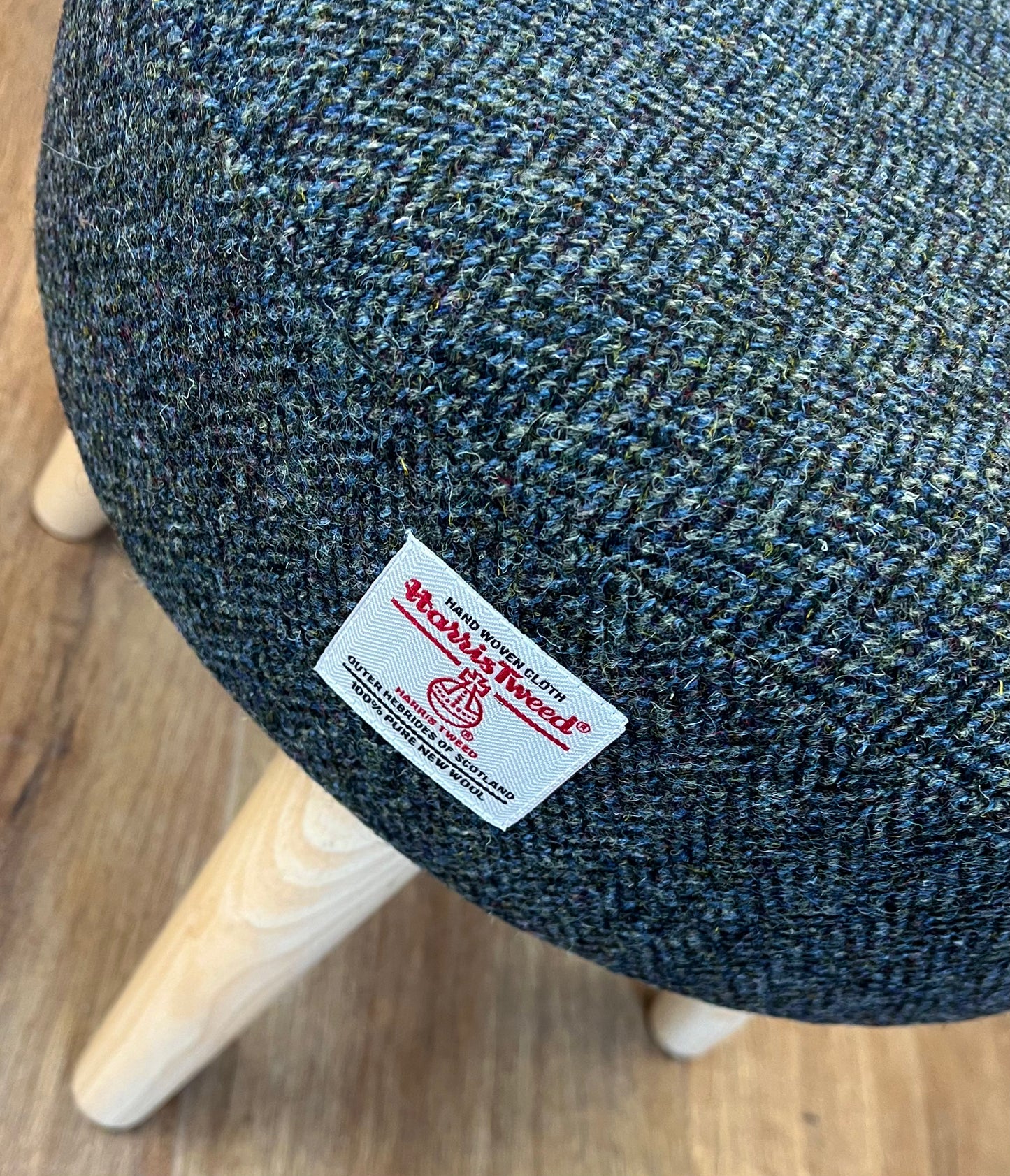 Charcoal Harris Tweed Footstool with Varnished Wooden Legs