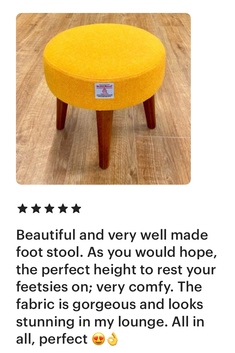 Yellow Harris Tweed Footstool with Dark Varnished Wooden Legs