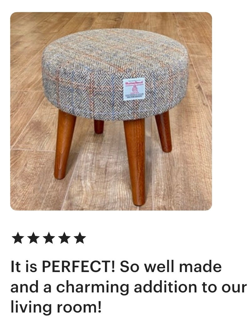 Harris Tweed Overcheck Herringbone Small Footstool