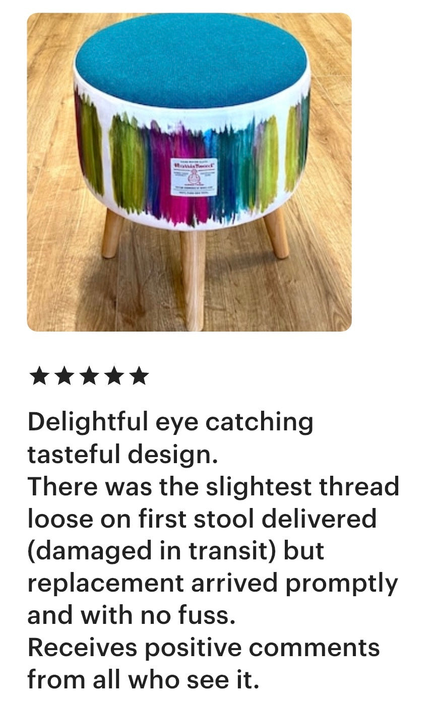 Paint Strokes Velvet and Teal Harris Tweed Footstool