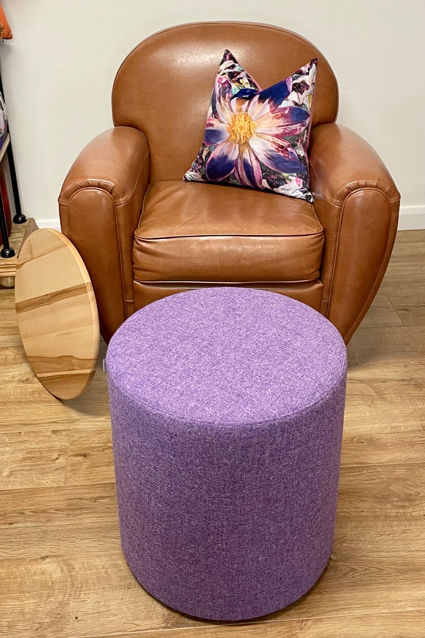 Large Purple Harris Tweed Chunky Stool / Footstool