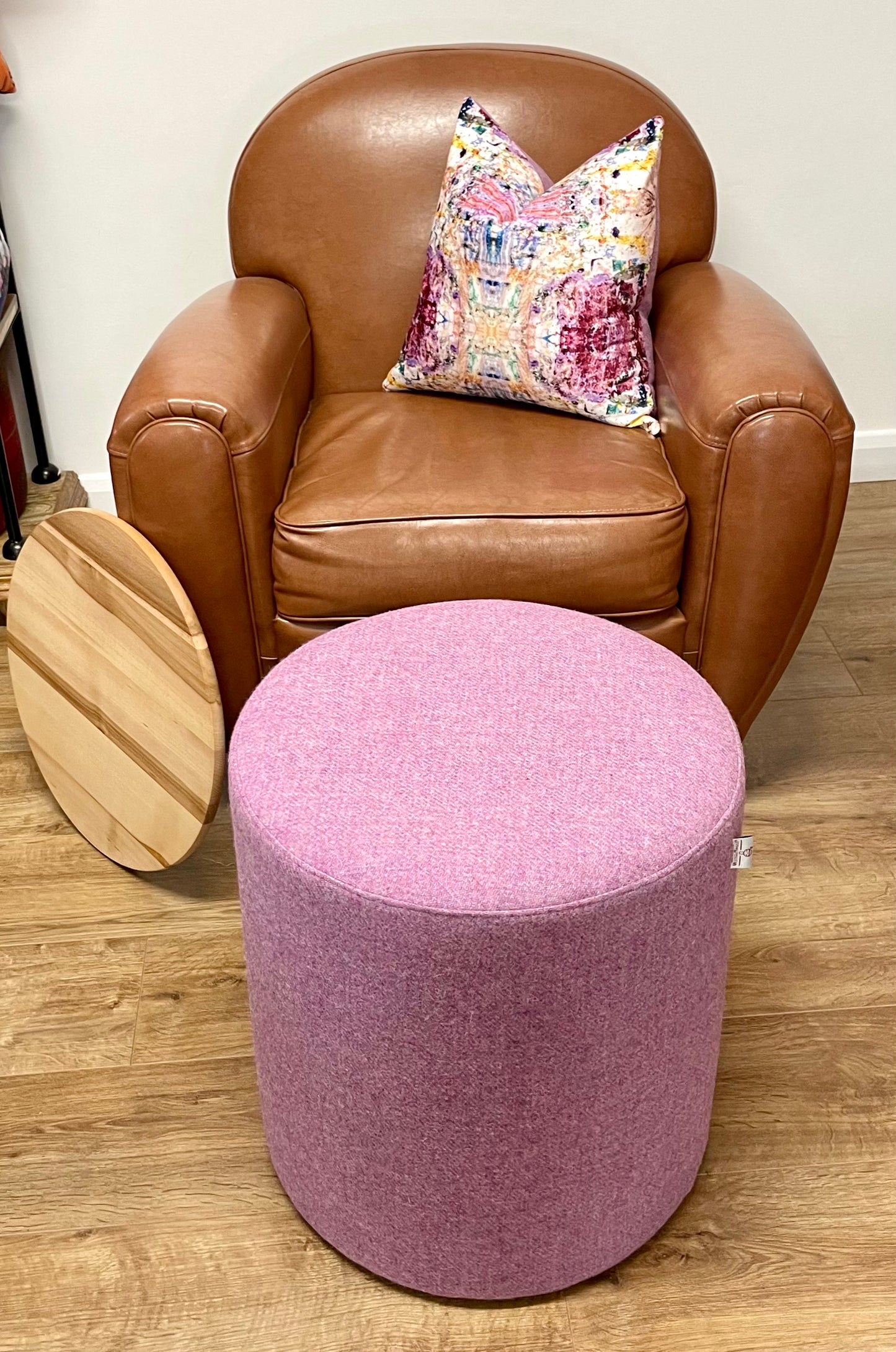 Large Pink Lilac Harris Tweed Chunky Stool / Footstool