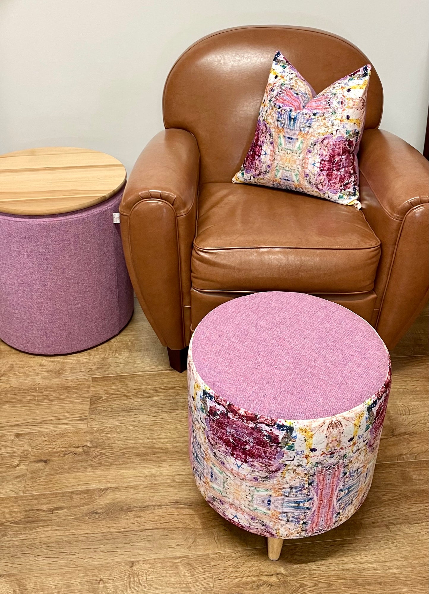 Pink Lilac Harris Tweed Chunky Footstool Table