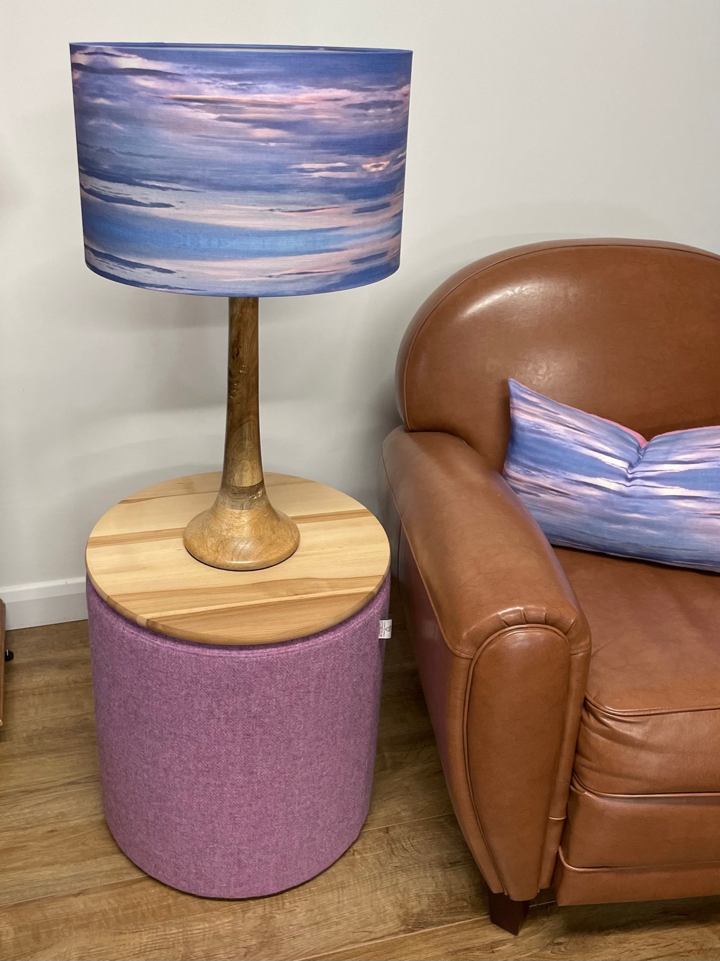 Pink Lilac Harris Tweed Chunky Footstool Table