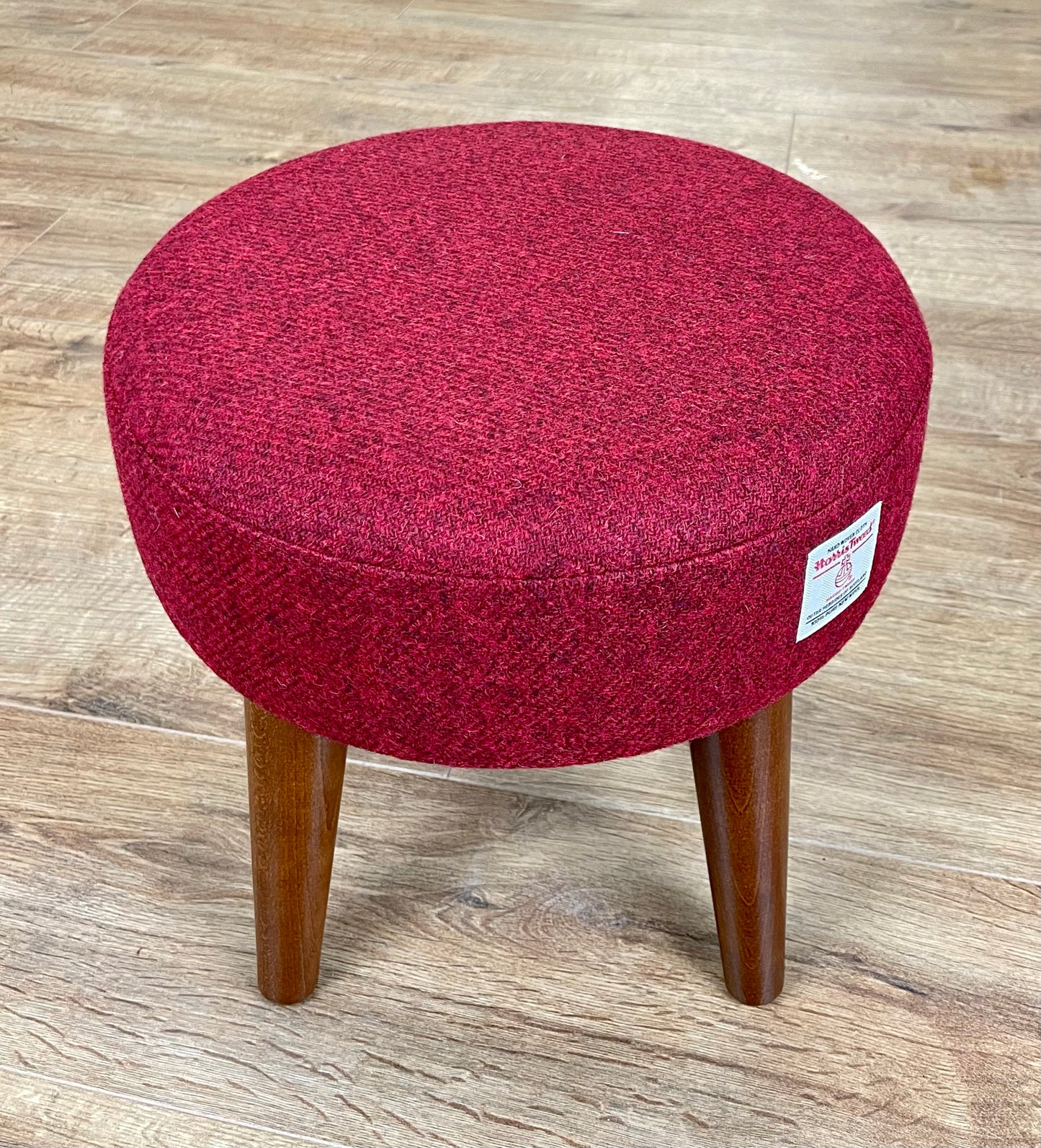 Small Red Harris Tweed Footstool