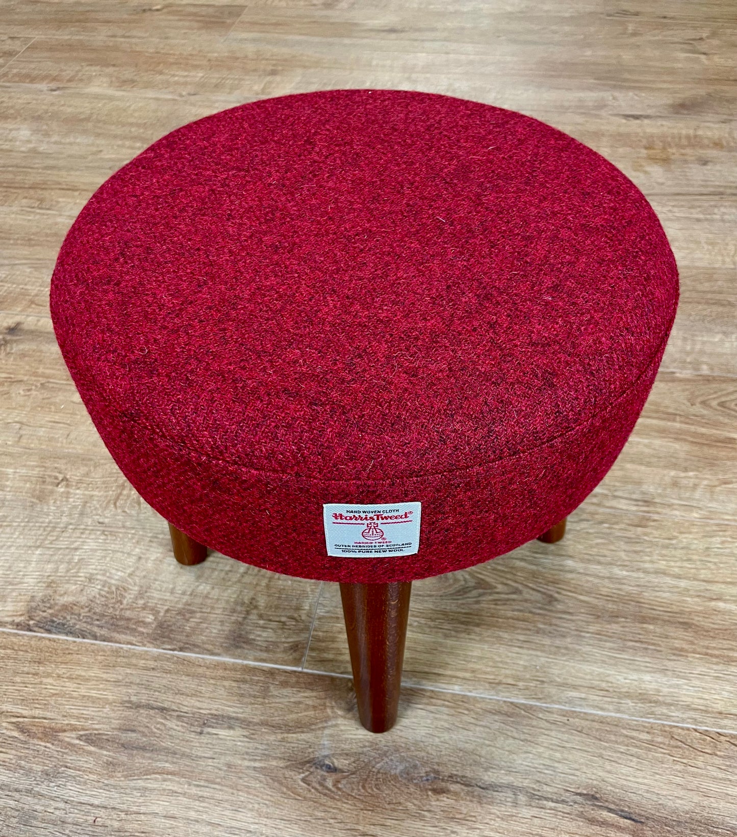 Small Red Harris Tweed Footstool
