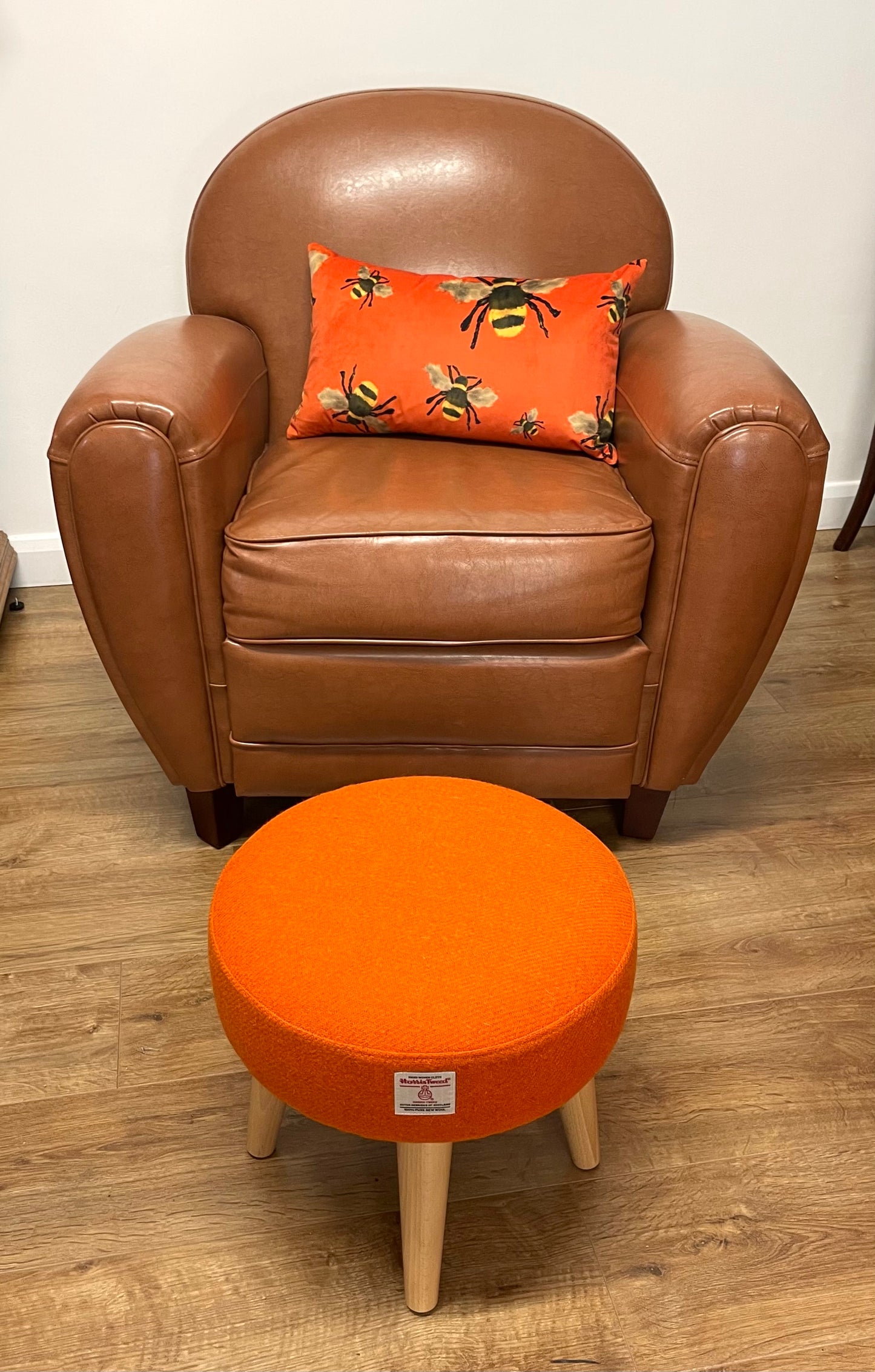 Small Orange Harris Tweed Footstool