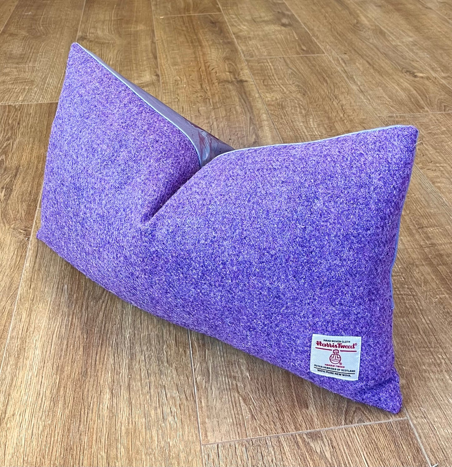Deep Purple Hummingbird Velvet and Lilac Harris Tweed Oblong Cushion