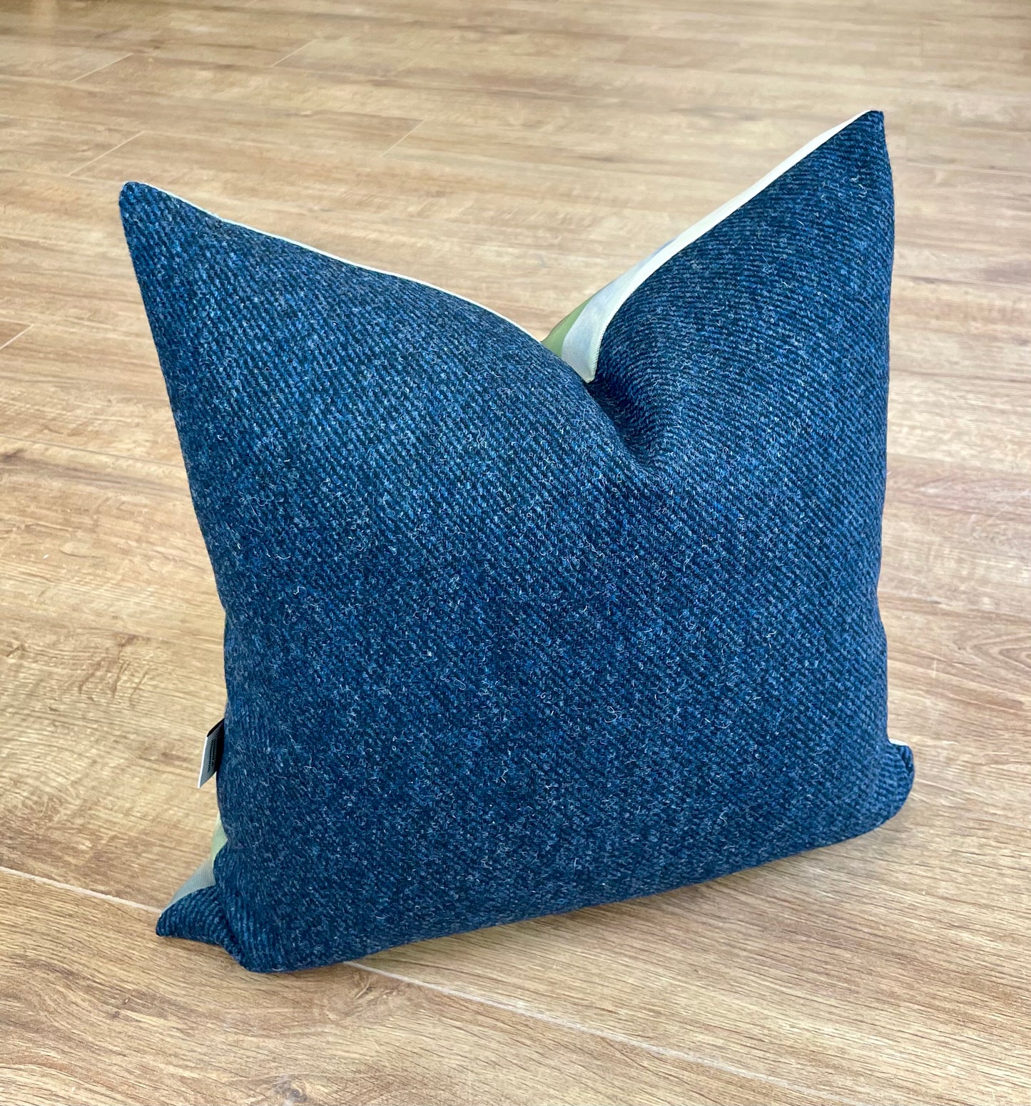 Puffin Linen and Navy Harris Tweed Cushion 18”