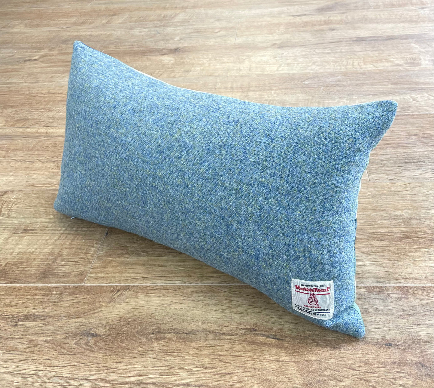 Stormy Sea Linen and Light Blue Harris Tweed Oblong Cushion