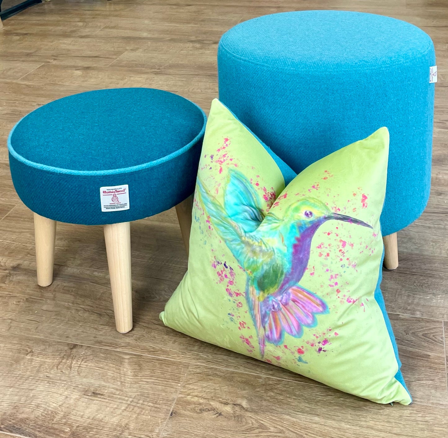 Turquoise Harris Tweed Chunky Footstool