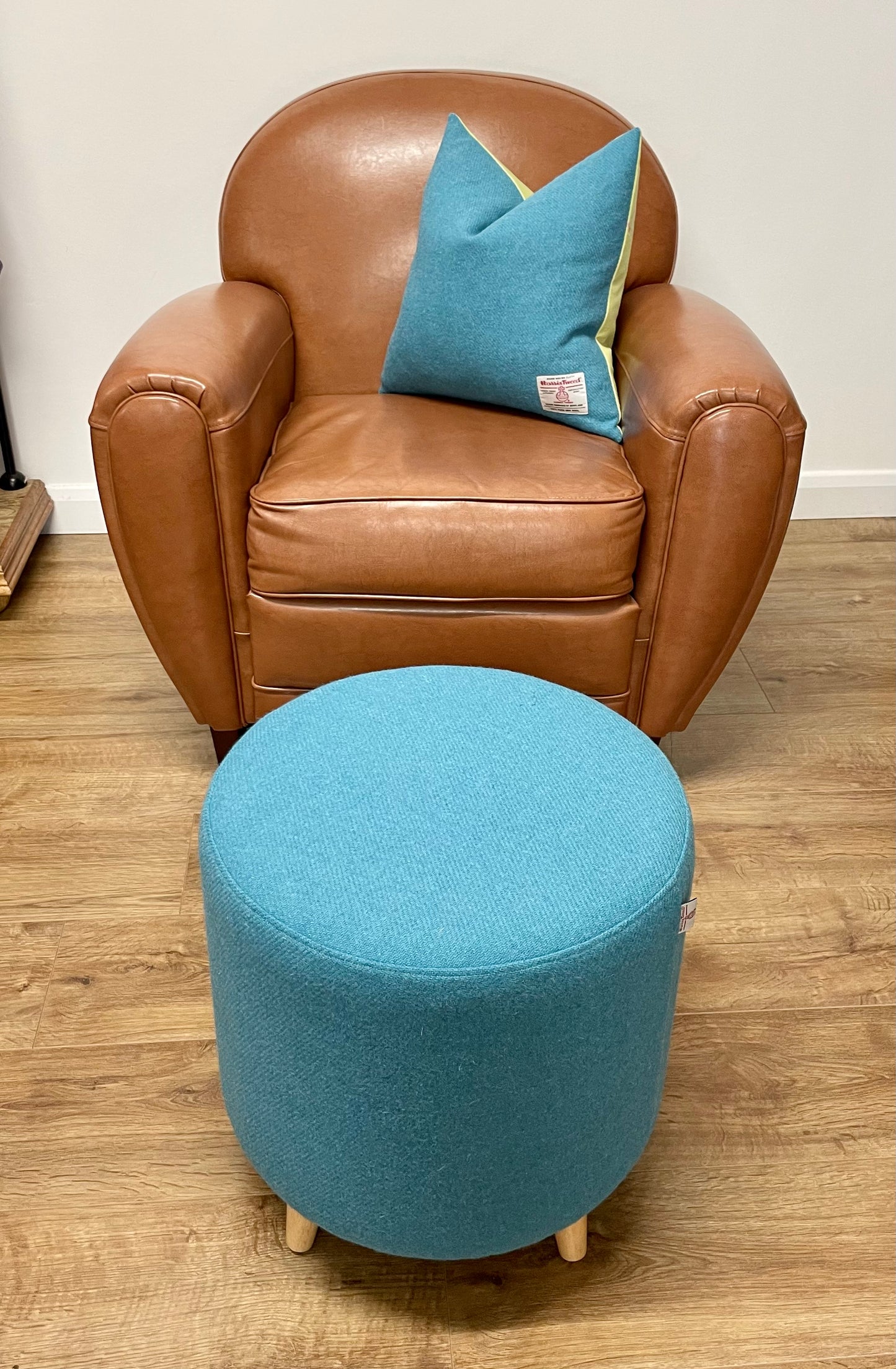 Turquoise Harris Tweed Chunky Footstool