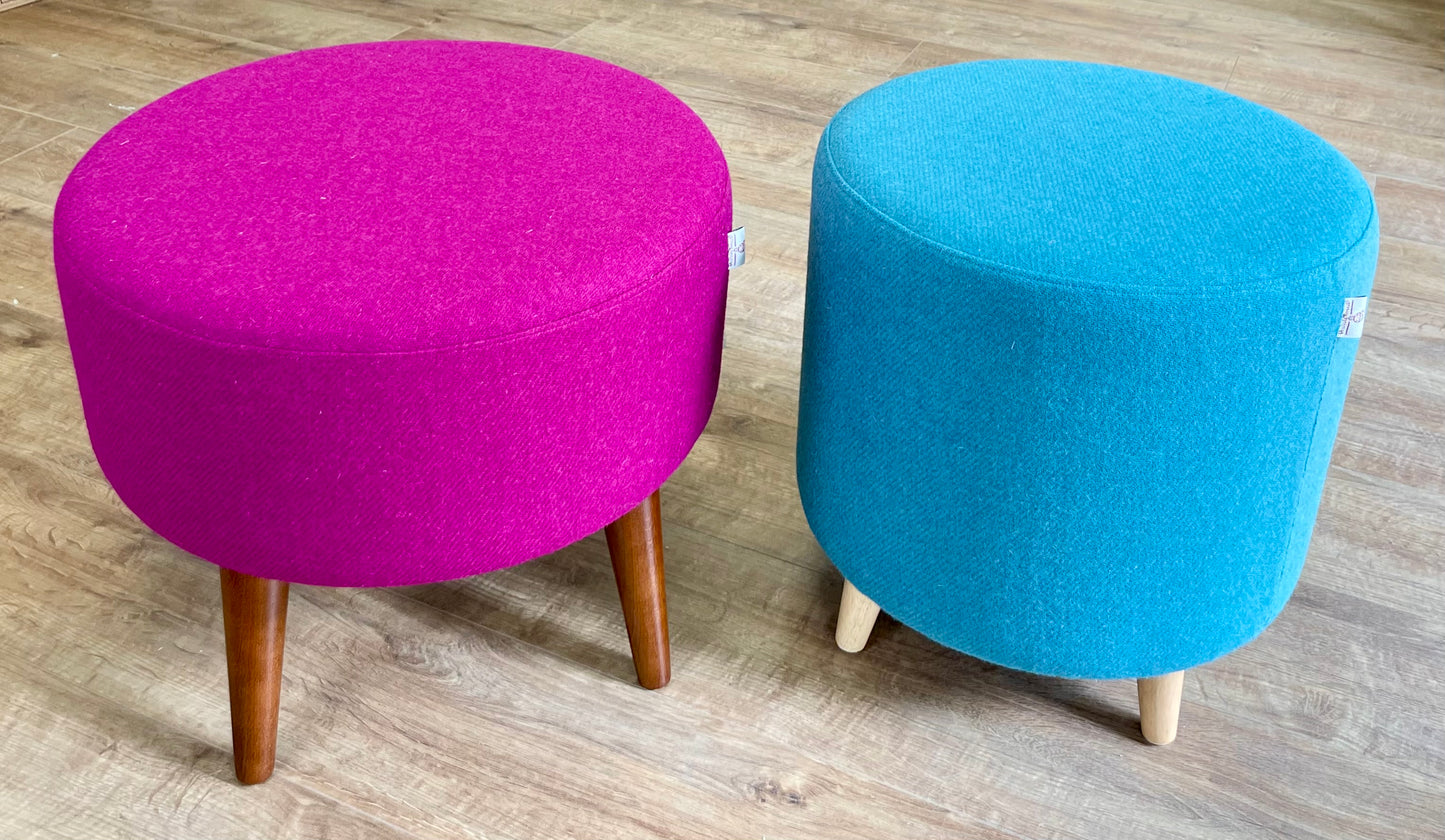 Turquoise Harris Tweed Chunky Footstool