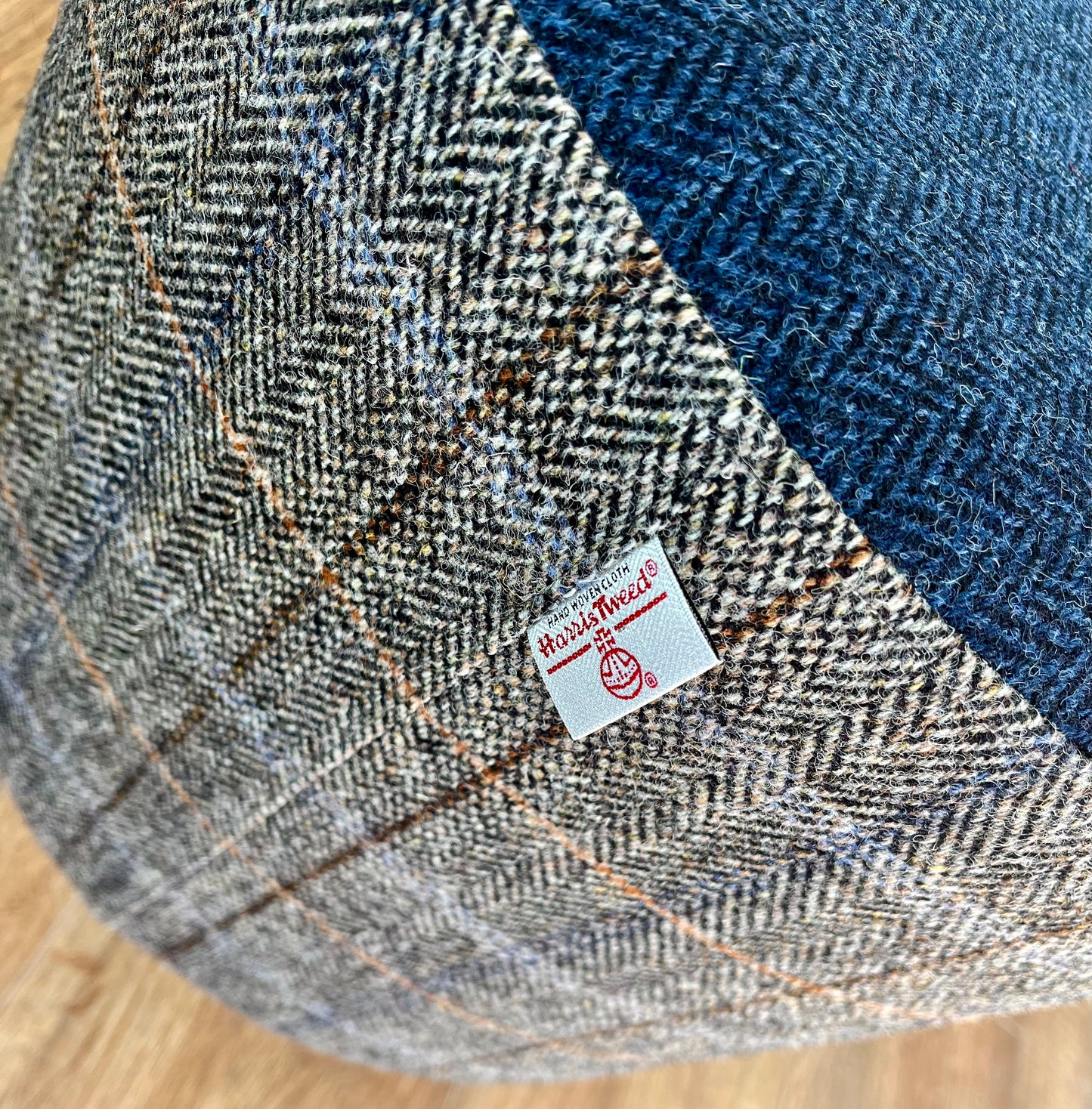 Overcheck and Navy Herringbone Harris Tweed Chunky Footstool