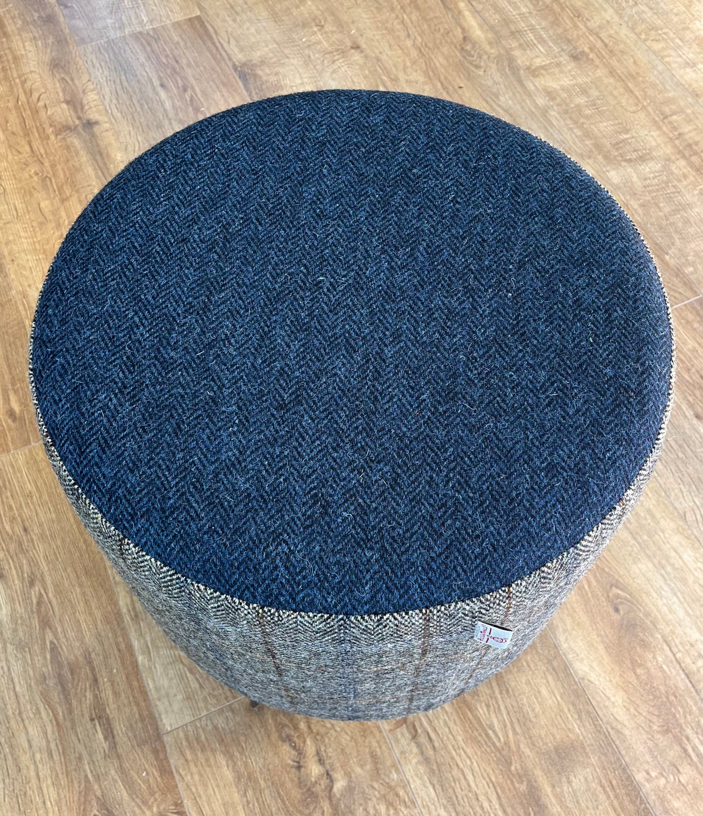 Overcheck and Navy Herringbone Harris Tweed Chunky Footstool