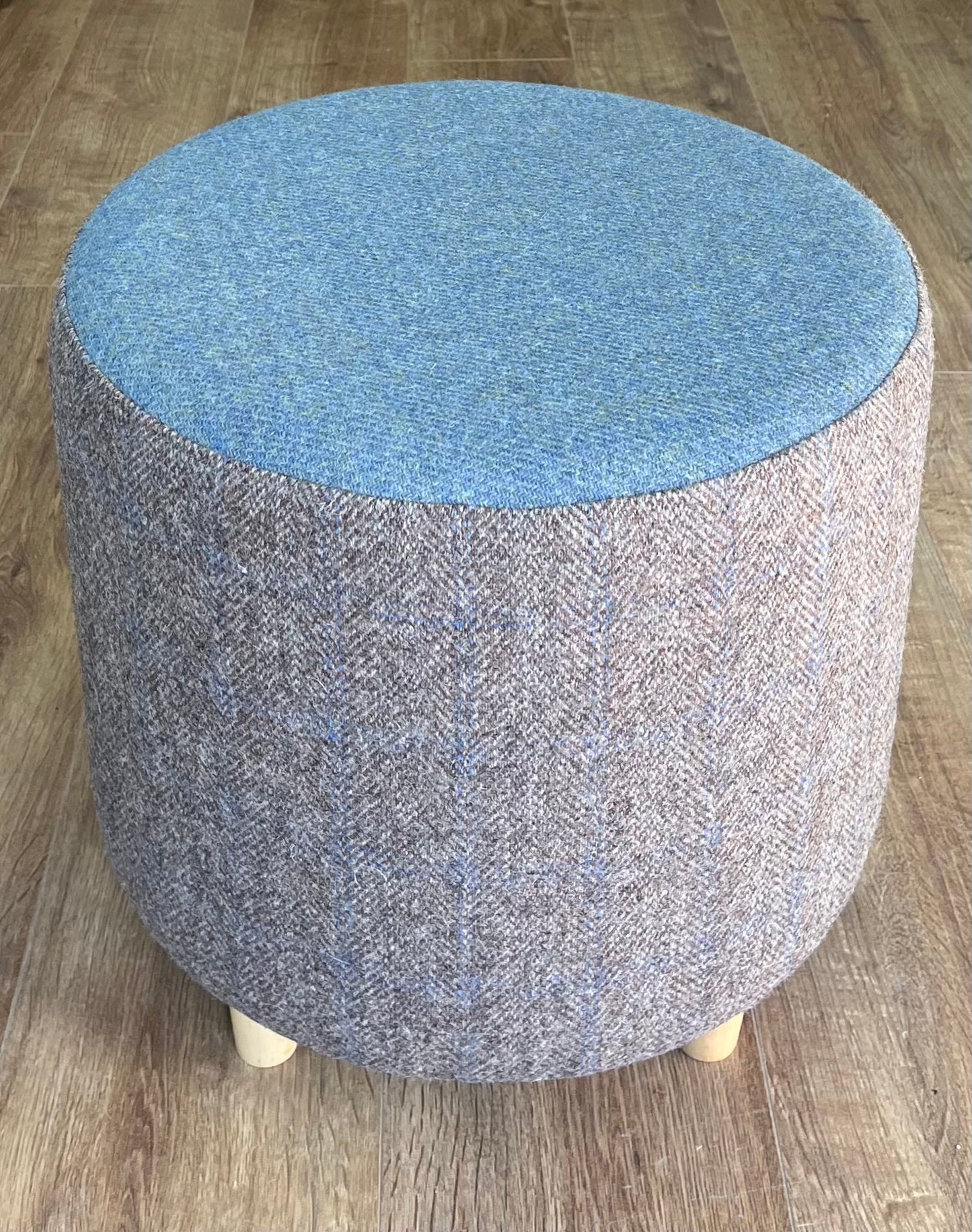 Taupe & Light Blue Harris Tweed Chunky Footstool