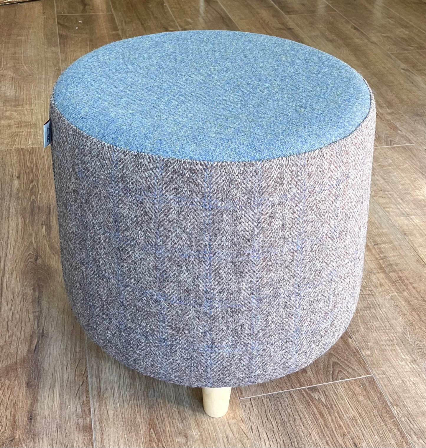 Taupe & Light Blue Harris Tweed Chunky Footstool