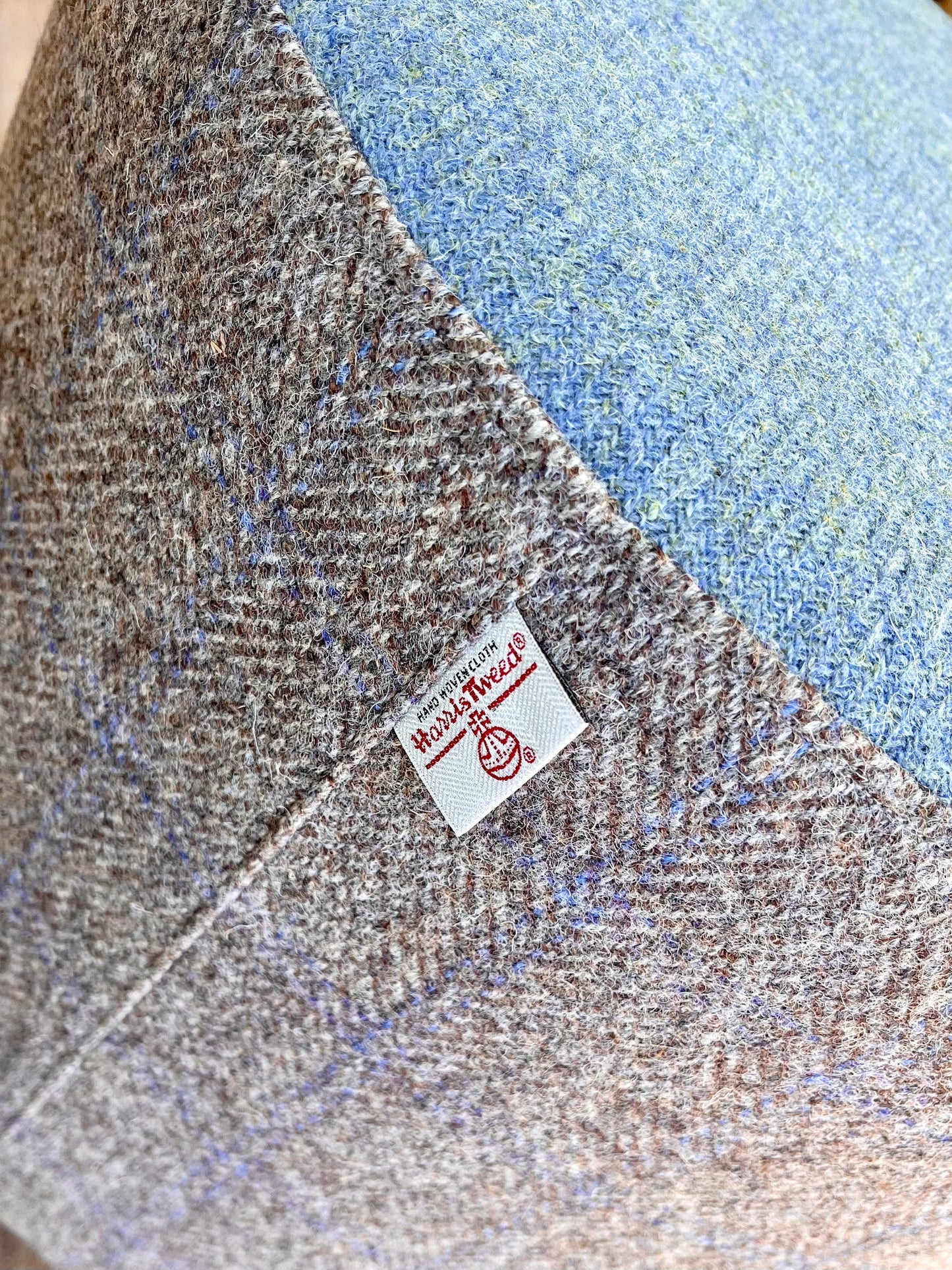 Taupe & Light Blue Harris Tweed Chunky Footstool