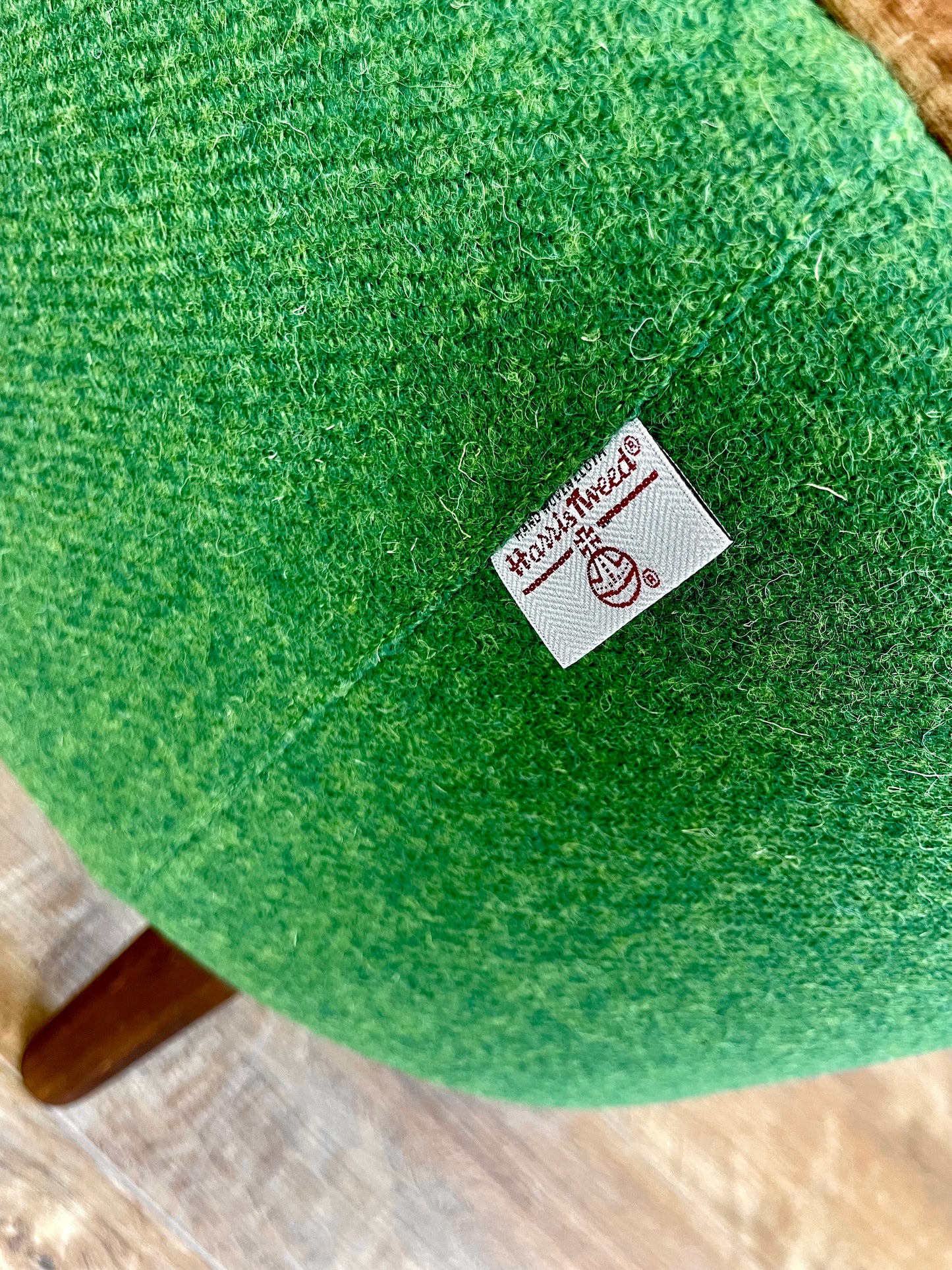 Vibrant Green End Table: Harris Tweed with Rustic Wooden Legs and Top