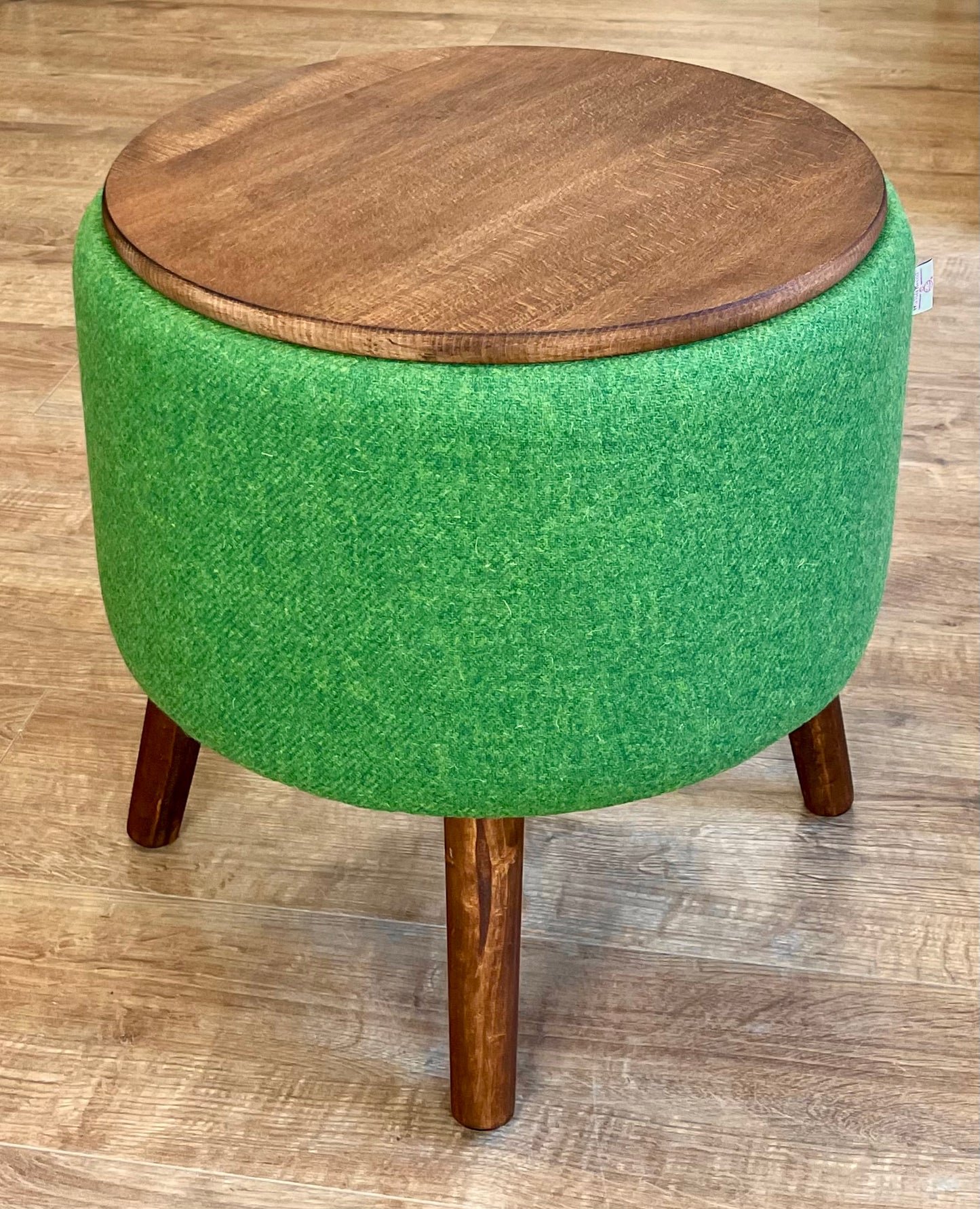 Vibrant Green End Table: Harris Tweed with Rustic Wooden Legs and Top