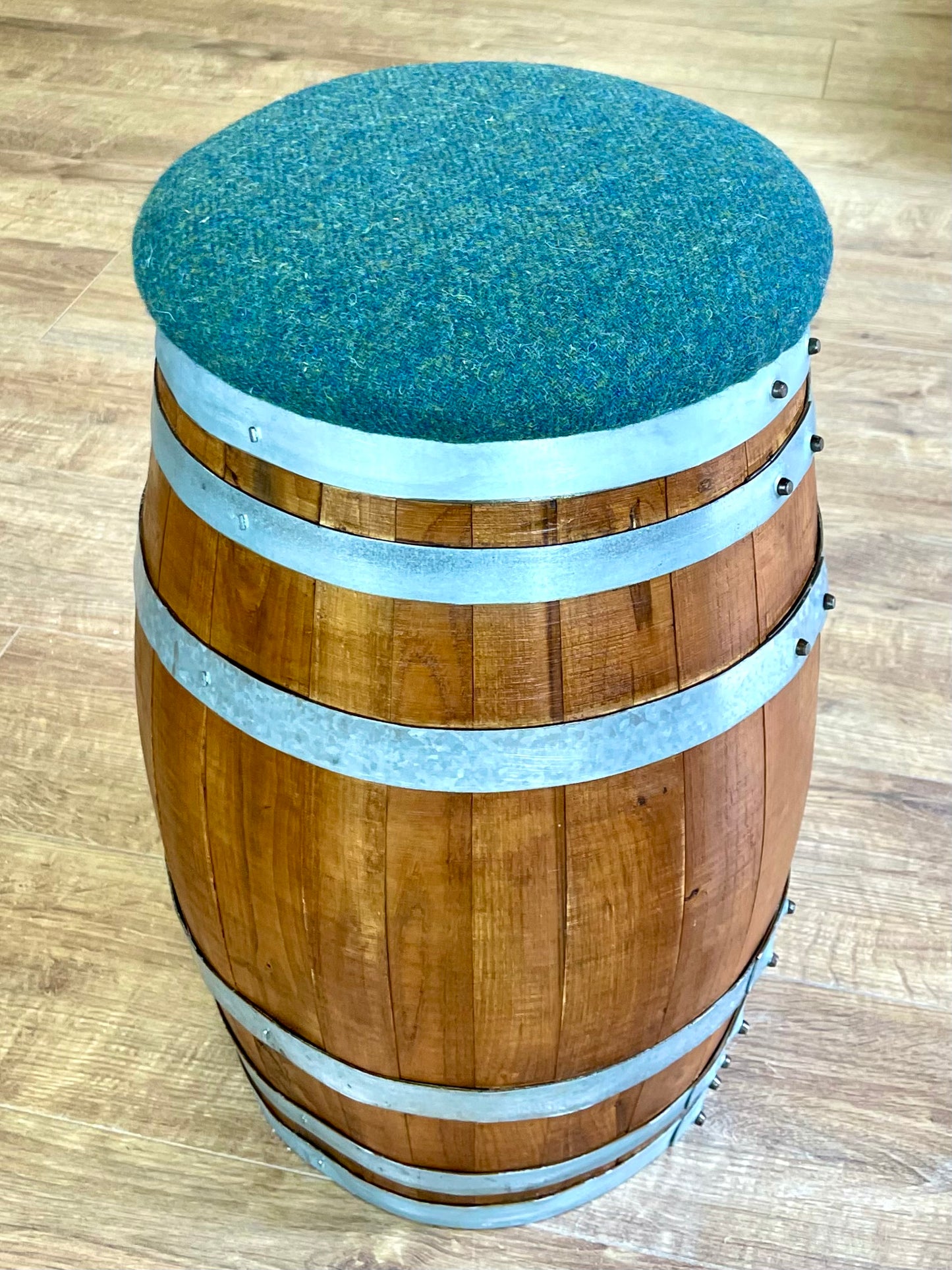 Wee Whisky Barrel and Green Harris Tweed Stool