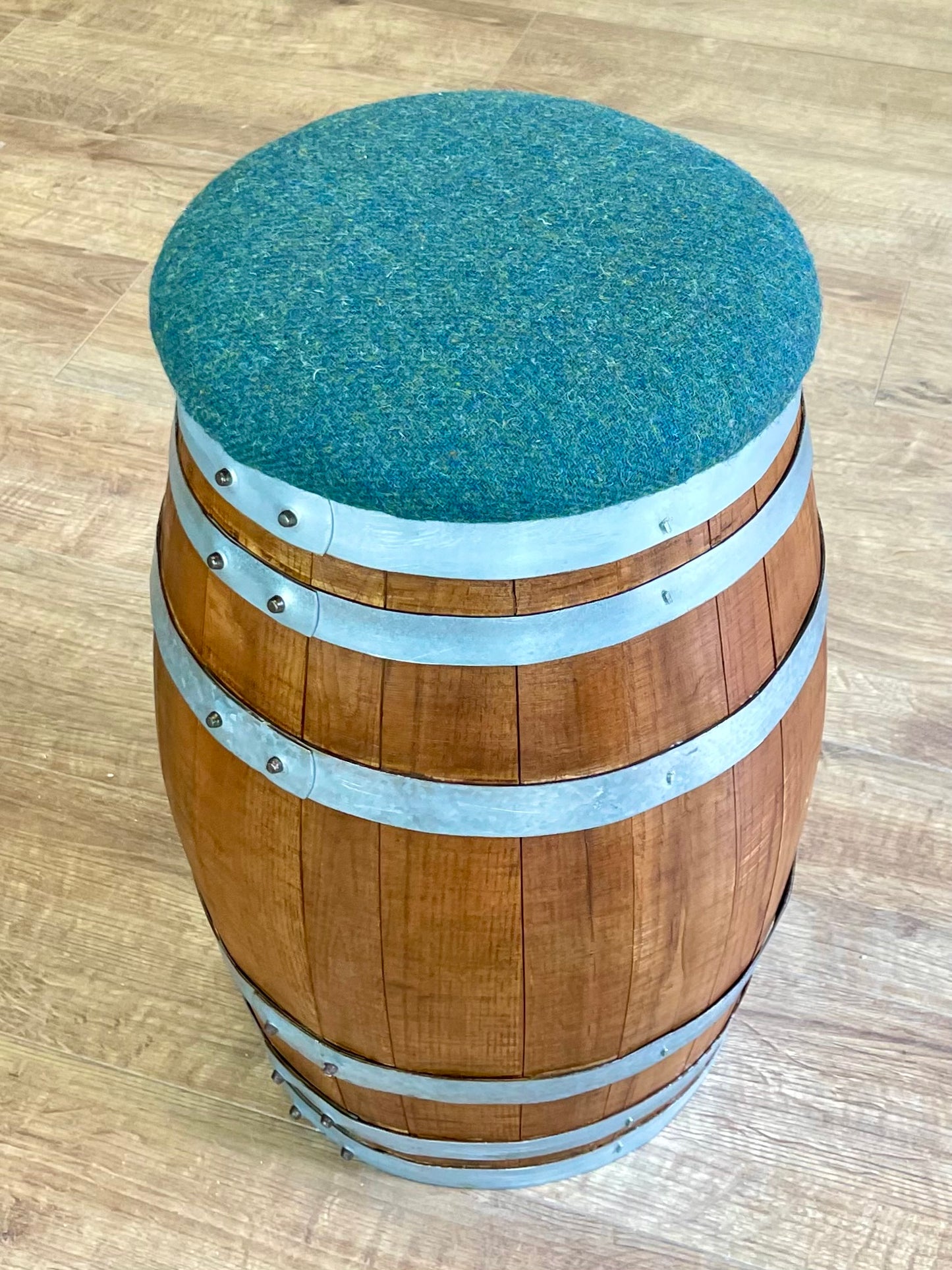 Wee Whisky Barrel and Green Harris Tweed Stool