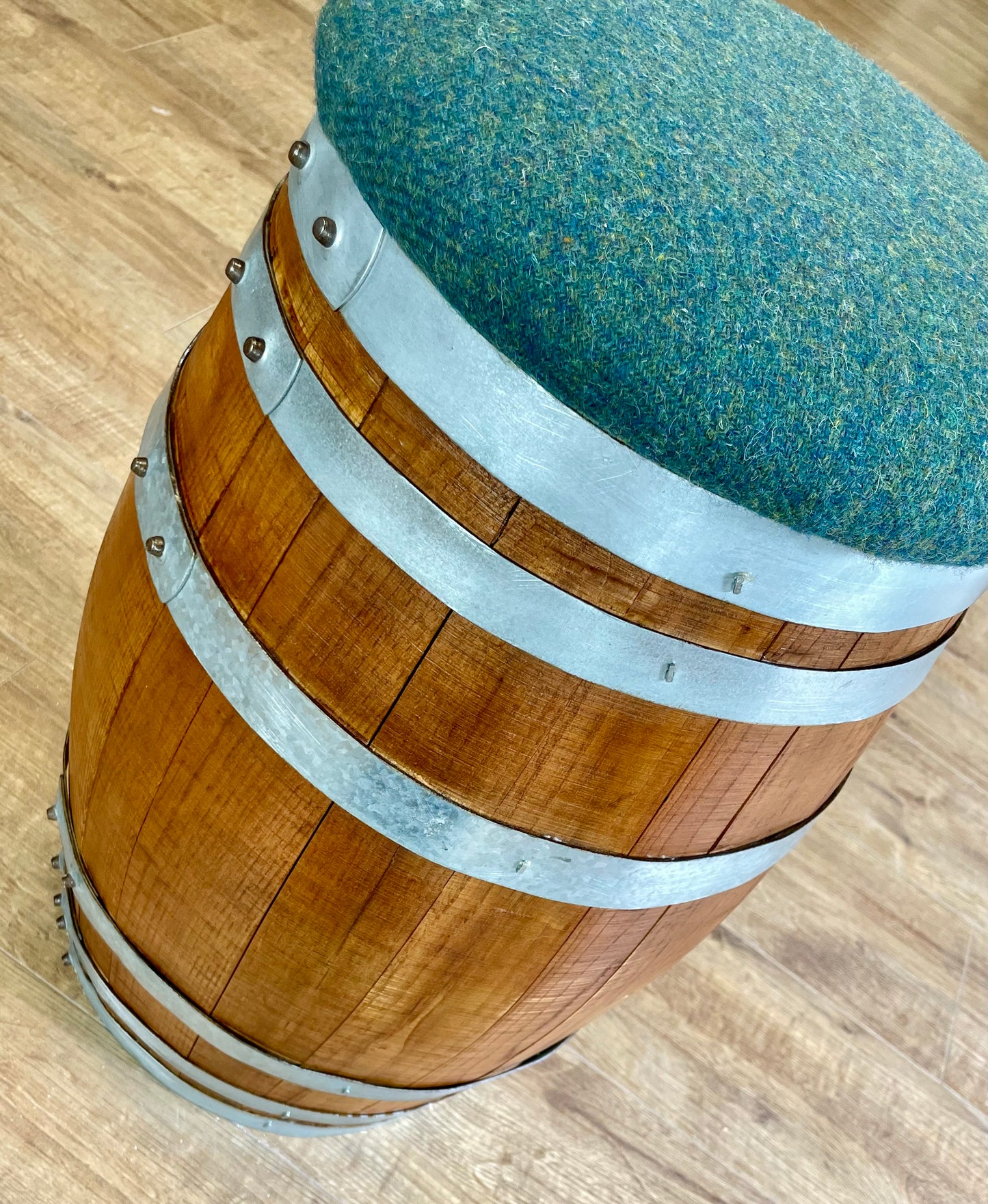 Wee Whisky Barrel and Green Harris Tweed Stool