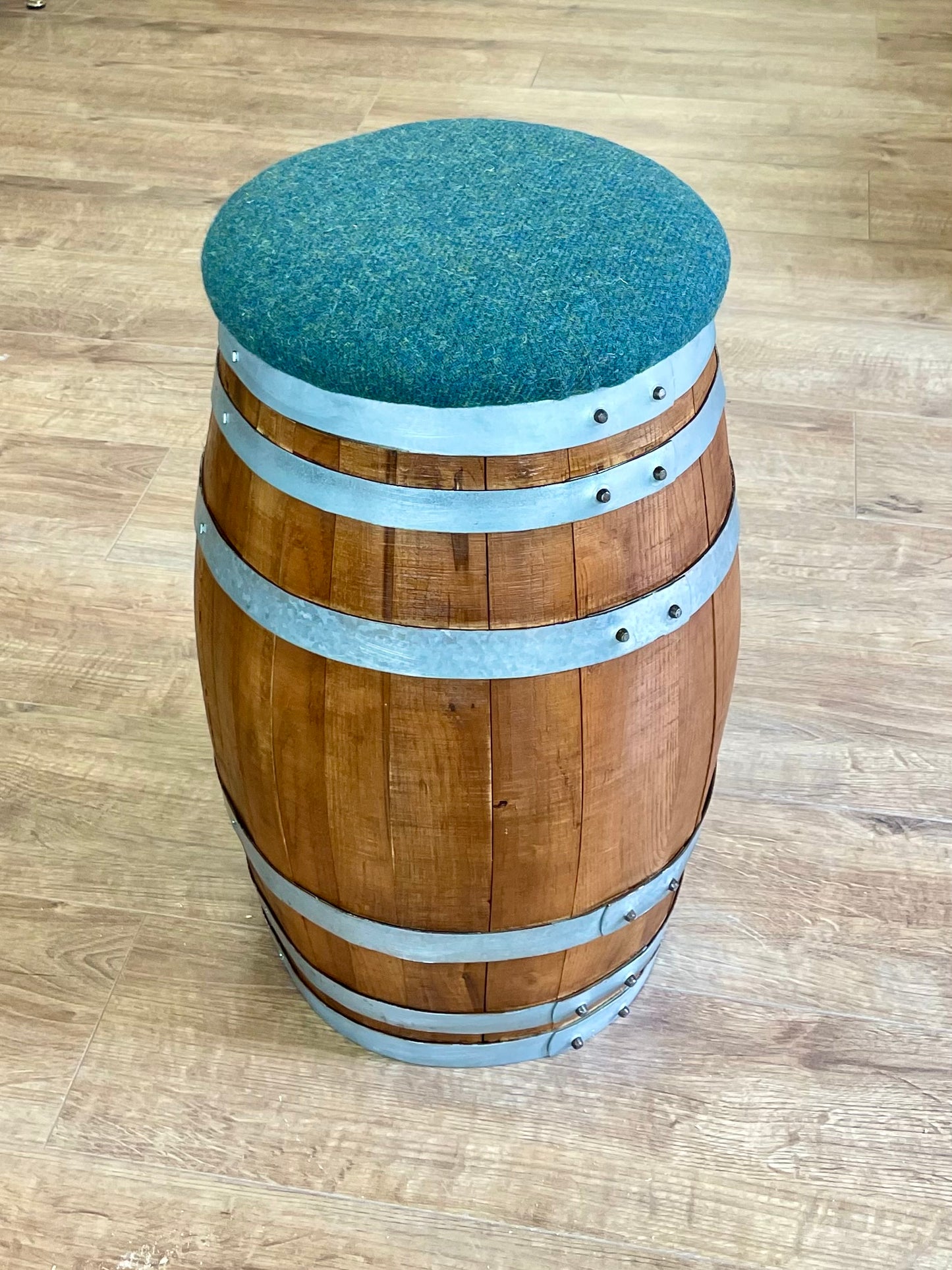 Wee Whisky Barrel and Green Harris Tweed Stool