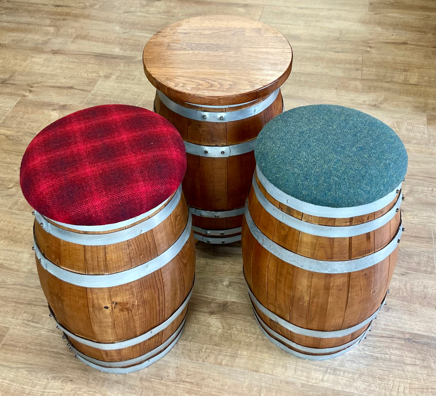 Wee Whisky Barrel and Green Harris Tweed Stool