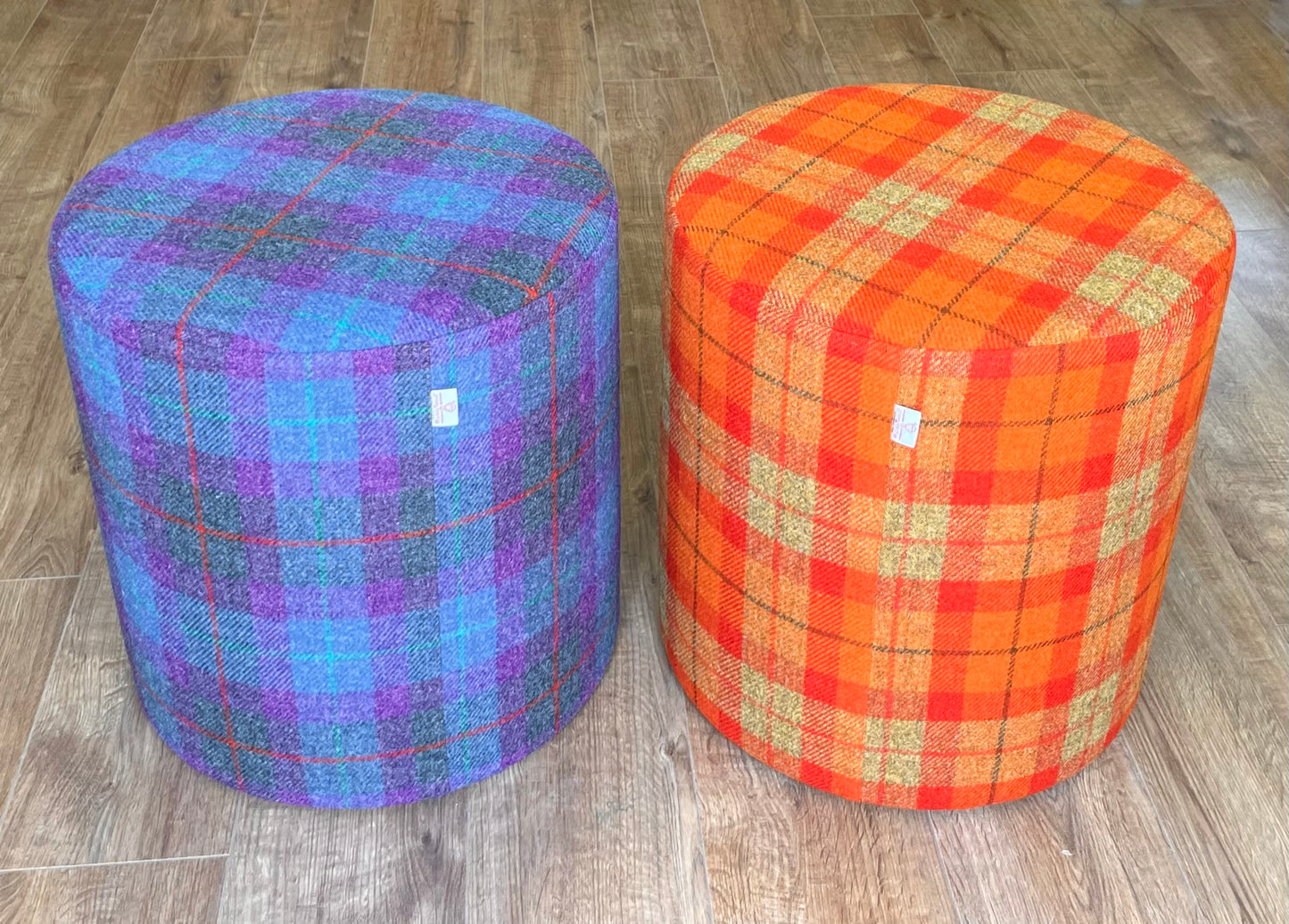 Purple Tartan Harris Tweed Large Chunky Stool / Footstool