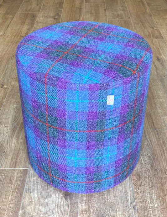 Purple Tartan Harris Tweed Large Chunky Stool / Footstool