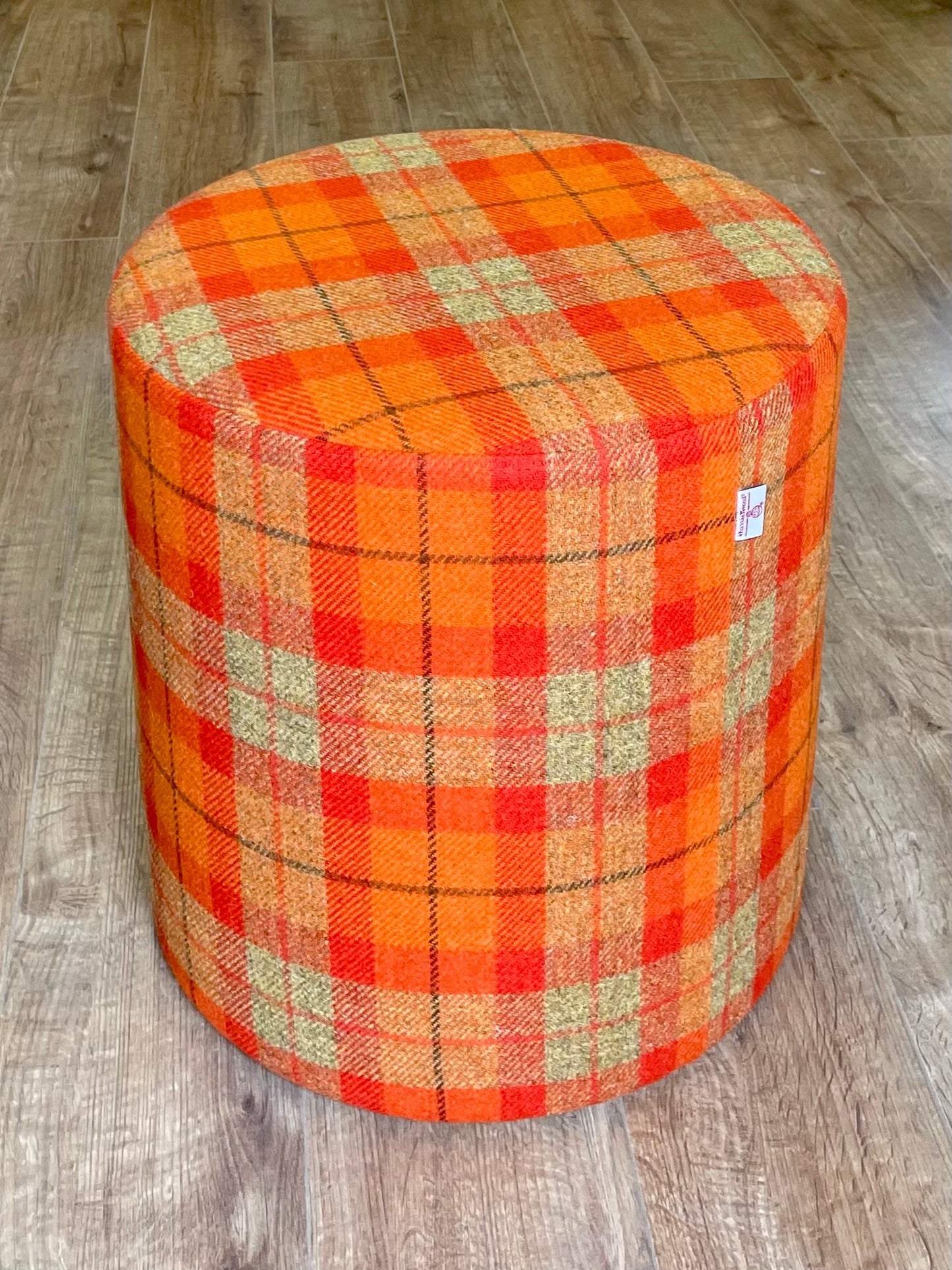 Orange Tartan Harris Tweed Large Chunky Stool / Footstool