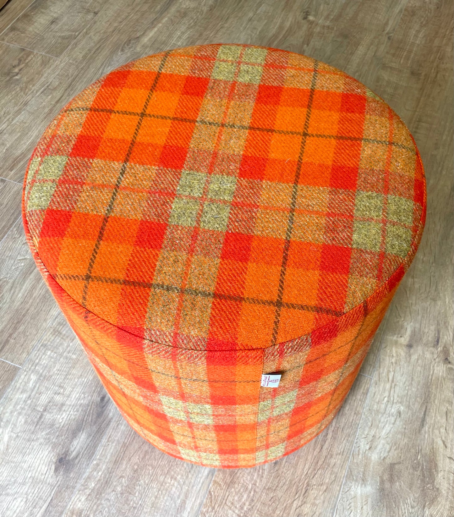 Orange Tartan Harris Tweed Large Chunky Stool / Footstool