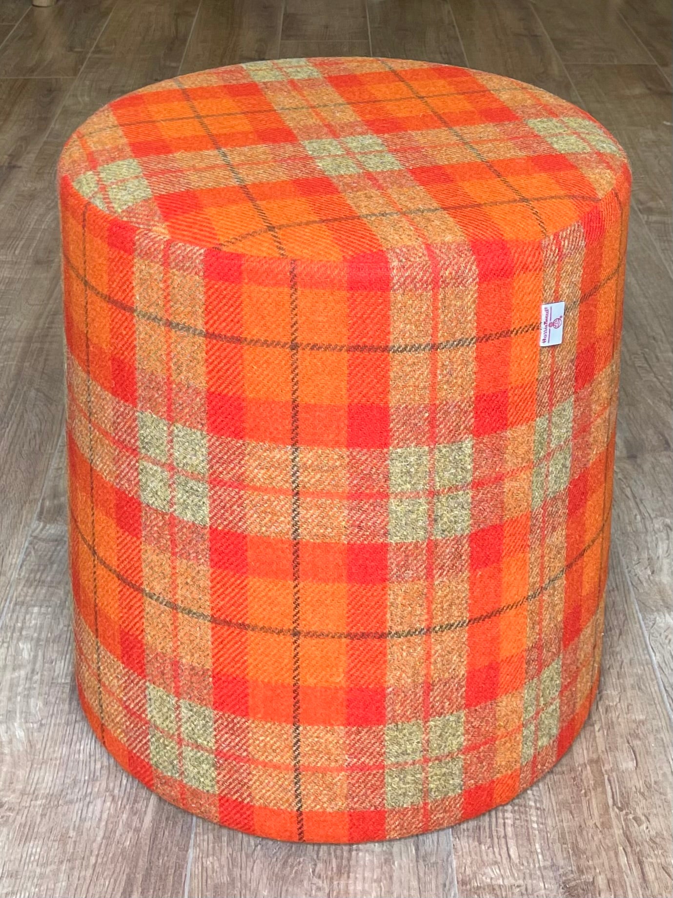 Orange Tartan Harris Tweed Large Chunky Stool / Footstool