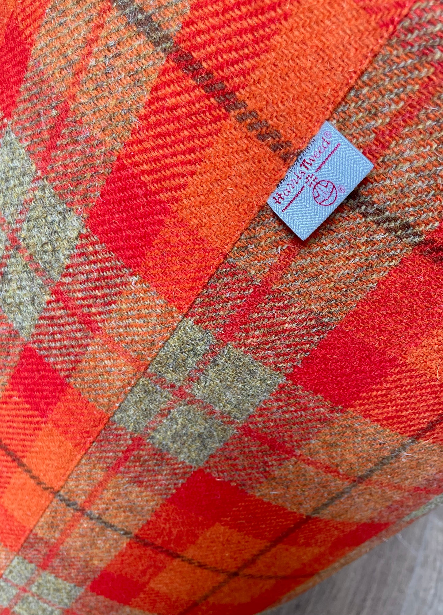 Orange Tartan Harris Tweed Large Chunky Stool / Footstool