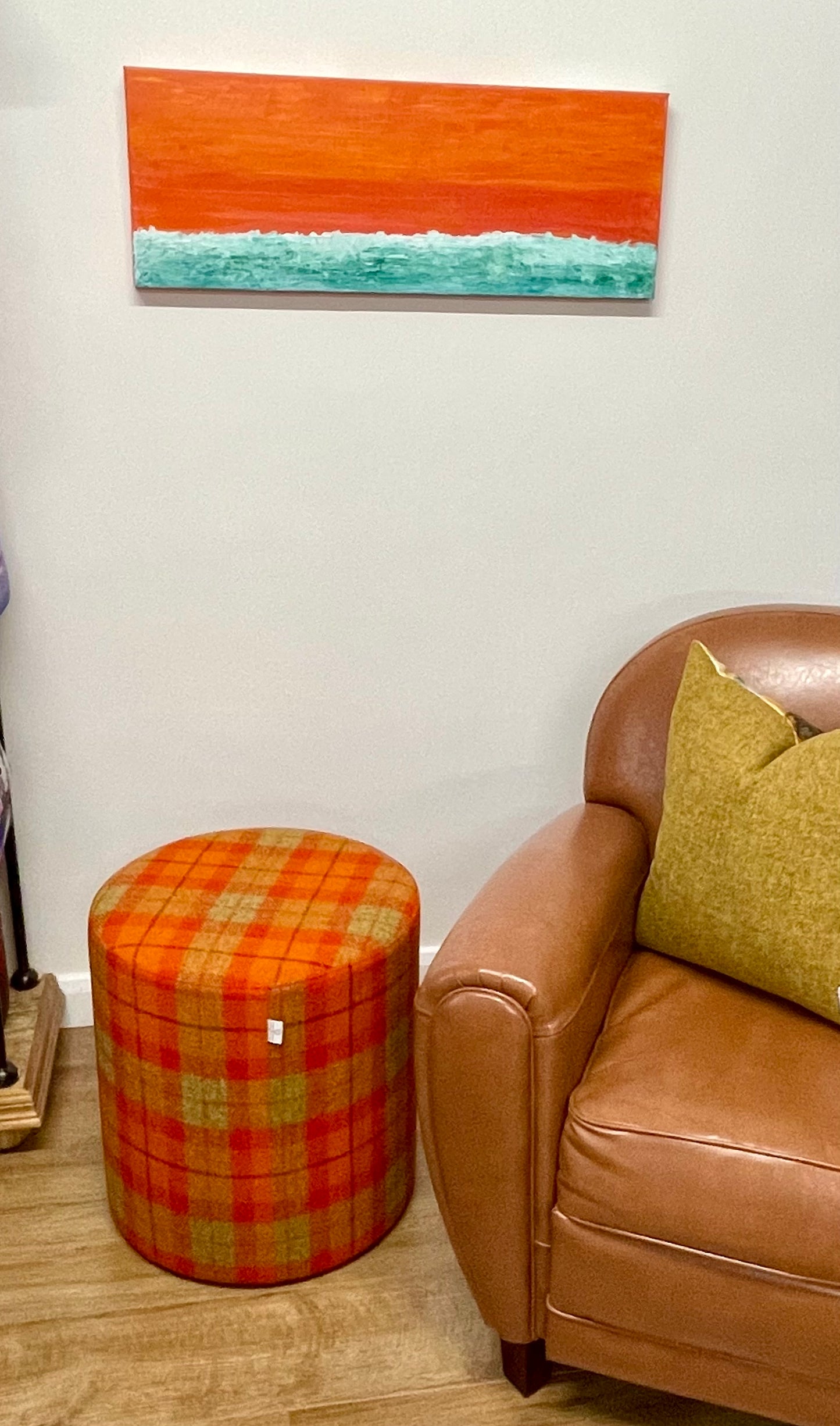 Orange Tartan Harris Tweed Large Chunky Stool / Footstool