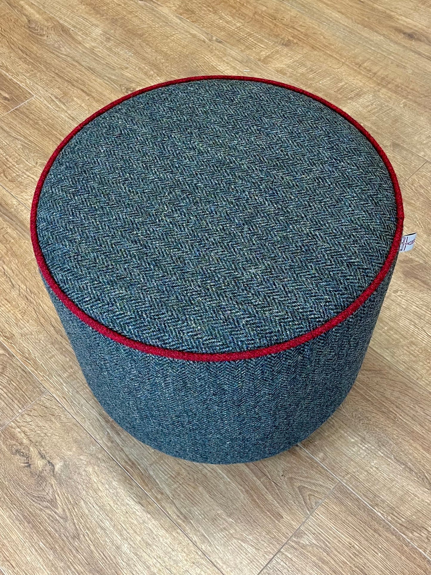 Charcoal Harris Tweed Chunky Floating Footstool with Red Piping