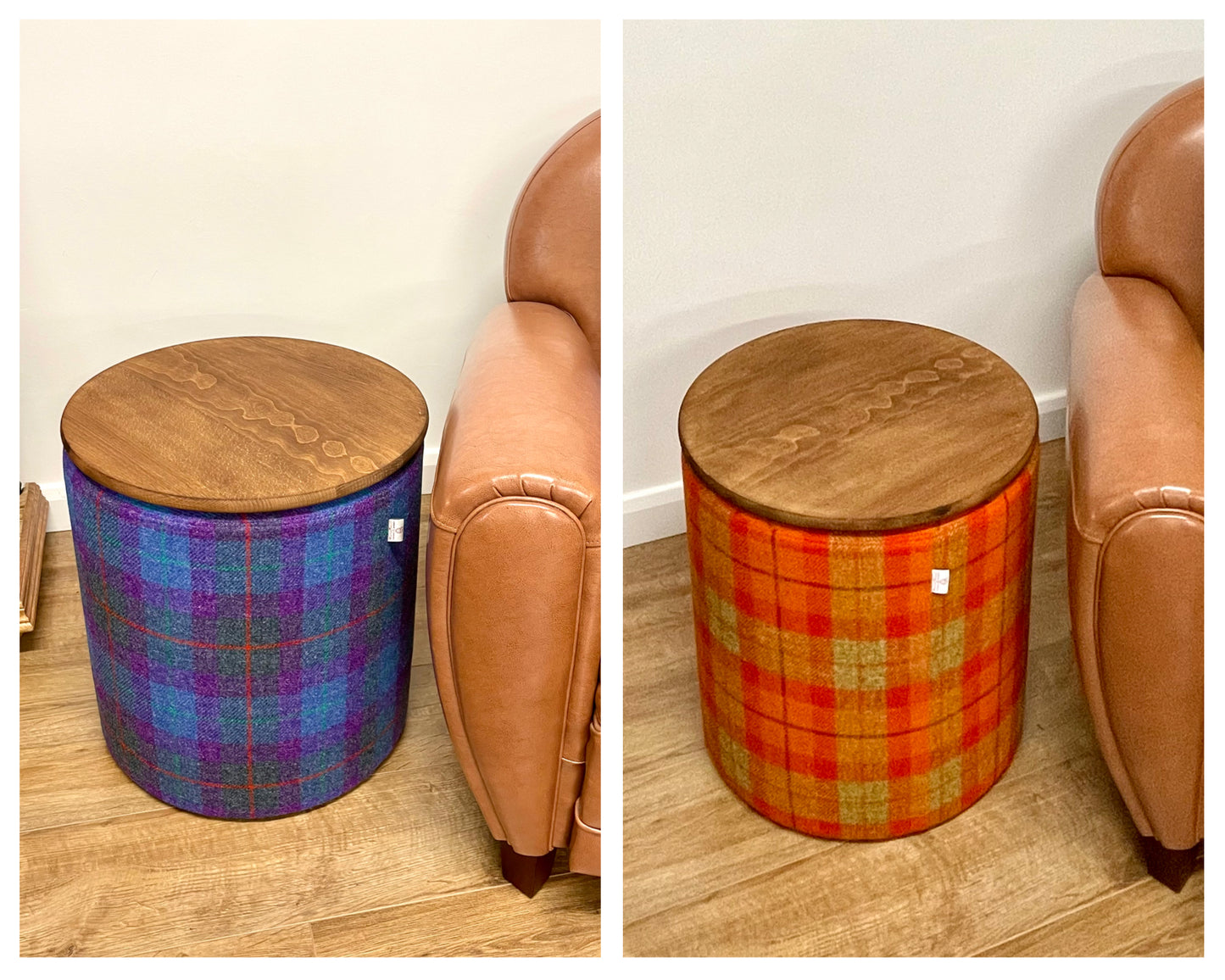 Purple Tartan Harris Tweed Large Chunky Stool / Footstool