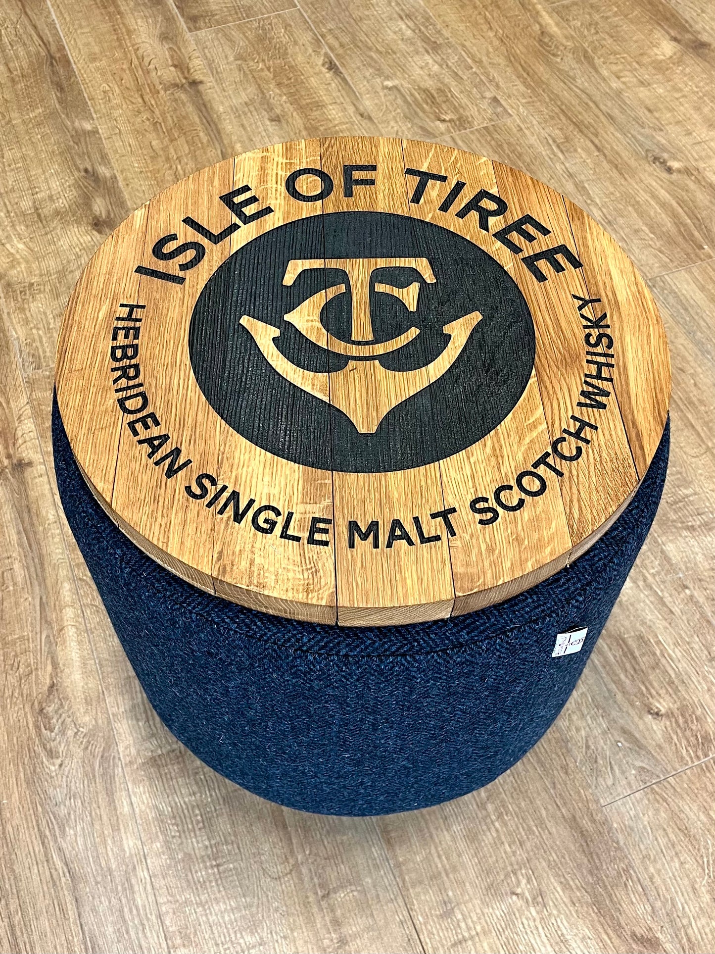 Isle of Tiree Oak Whisky Harris Tweed 'Wee Dram' Table Footstool