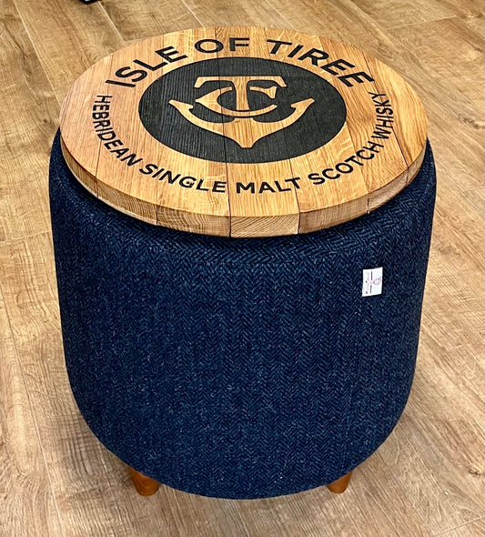 Isle of Tiree Oak Whisky Harris Tweed 'Wee Dram' Table Footstool