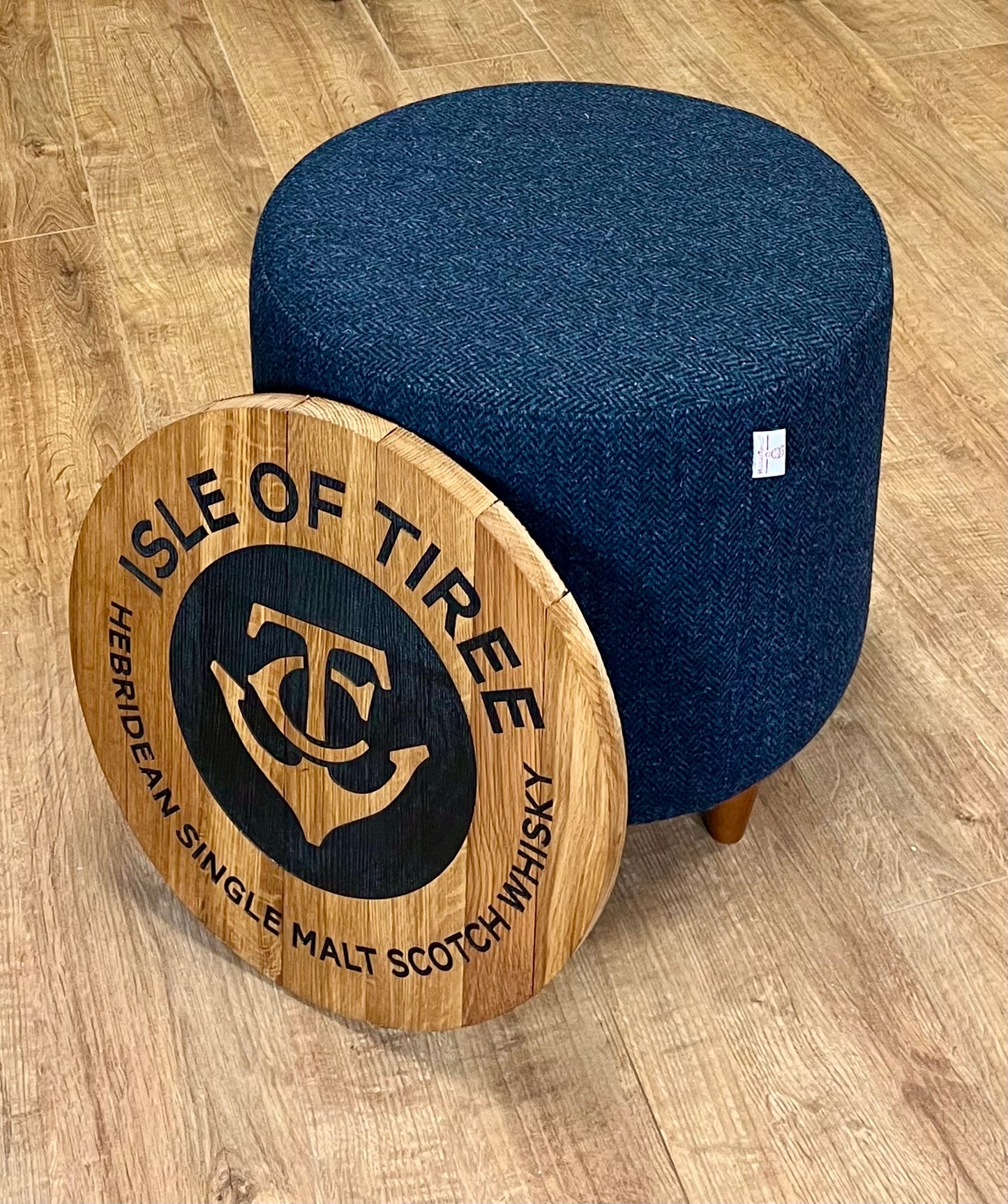 Isle of Tiree Oak Whisky Harris Tweed 'Wee Dram' Table Footstool