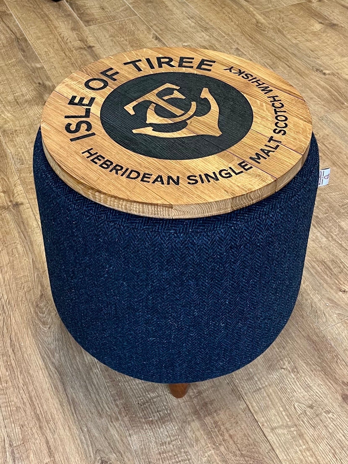 Isle of Tiree Oak Whisky Harris Tweed 'Wee Dram' Table Footstool