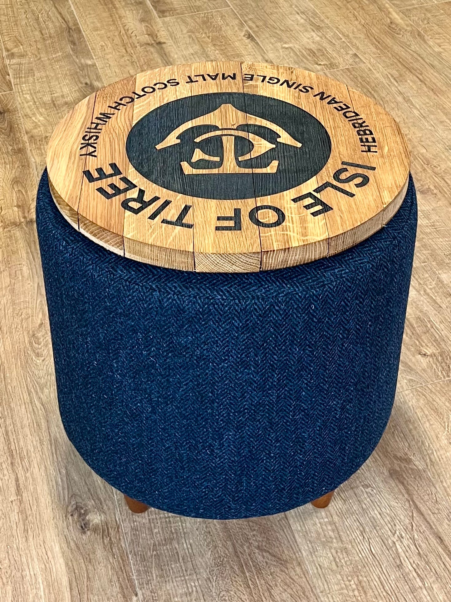 Isle of Tiree Oak Whisky Harris Tweed 'Wee Dram' Table Footstool